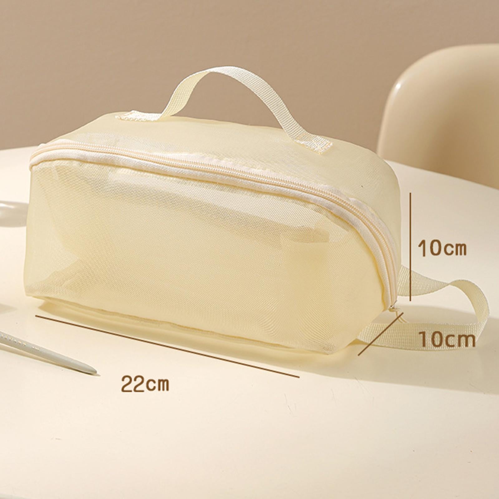 2x Mesh Makeup Bag Portable Brush Organizer for Gym Vacation Picnic beige