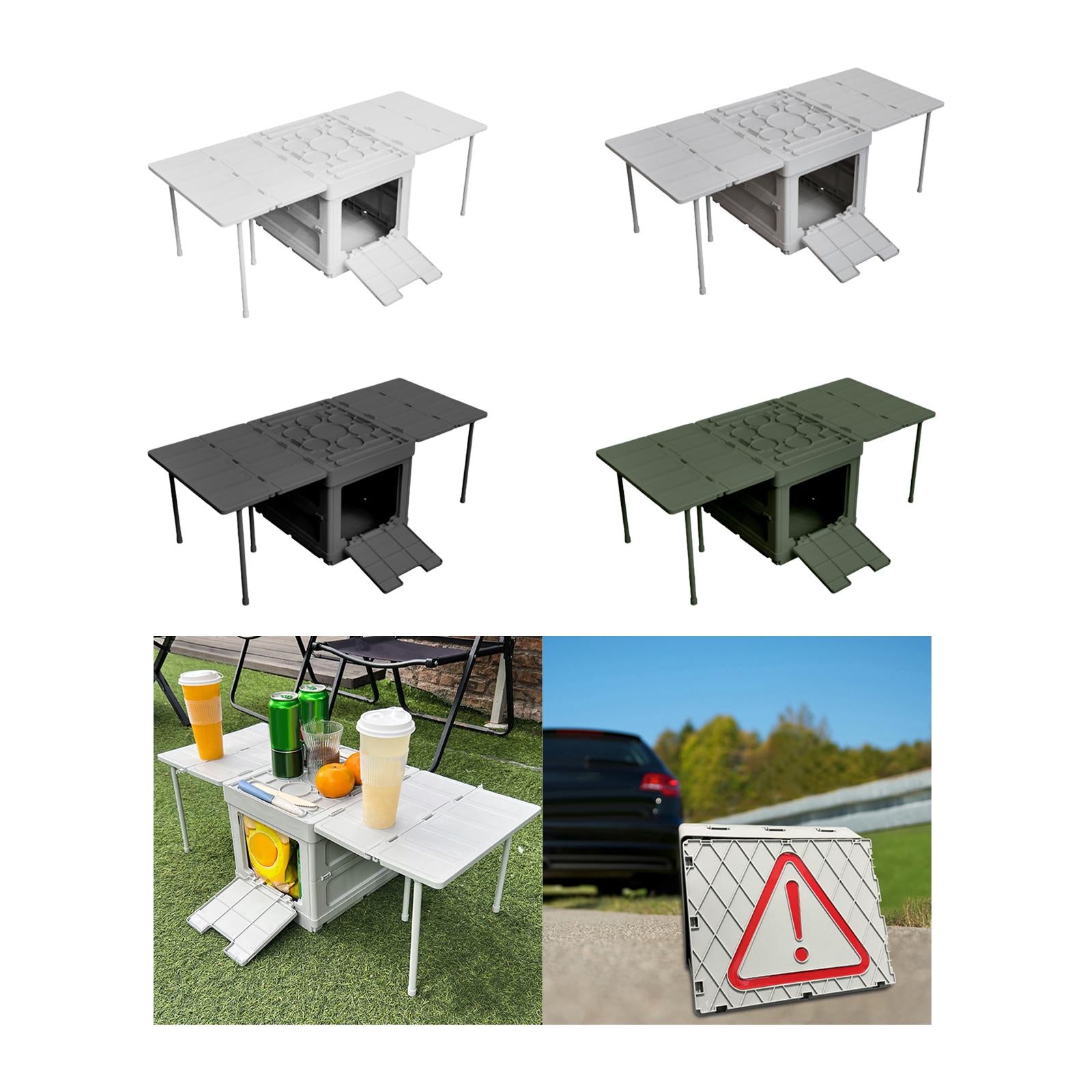 Collapsible Car Trunk Organizer Camping Table Groceries Foldable Storage Box White