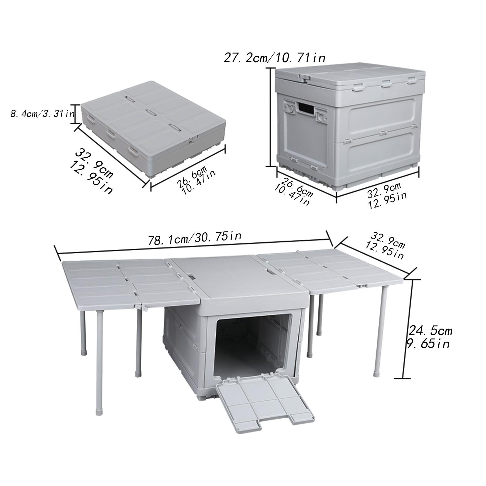 Collapsible Car Trunk Organizer Camping Table Groceries Foldable Storage Box Gray
