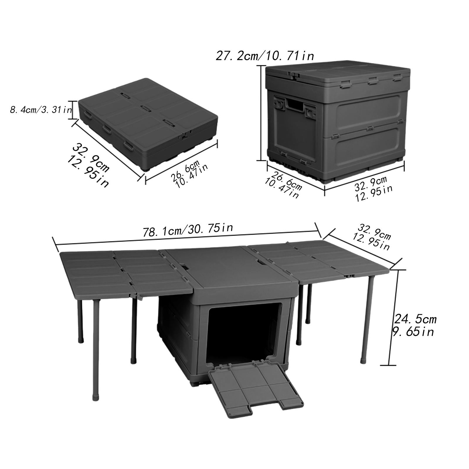 Collapsible Car Trunk Organizer Camping Table Groceries Foldable Storage Box Black