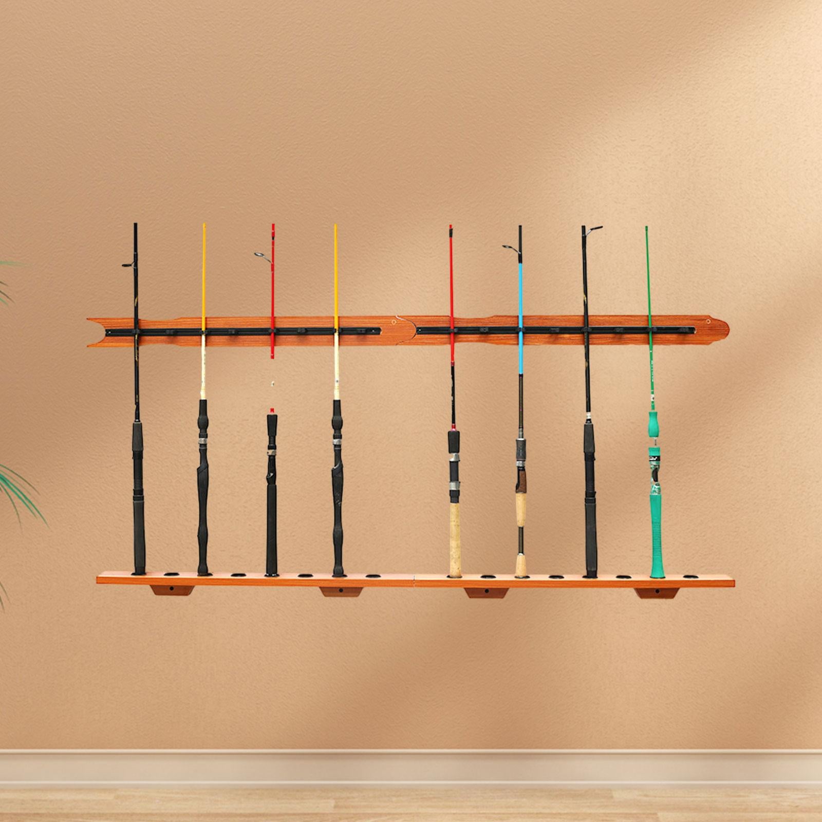Fishing Rod Wall Rack Easy Installation Gifts Holds up to 8 Rods Accessories