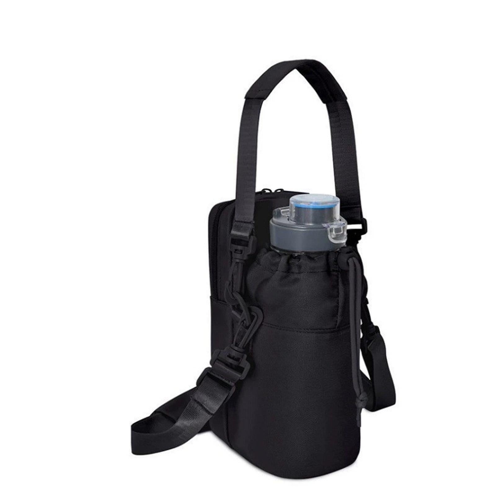 Water Bottle Carrier Bag with Phone Pocket Gift Picnic Bottle Pouch Holder Black