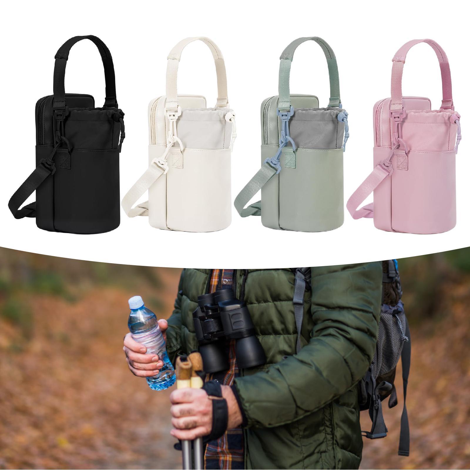 Water Bottle Carrier Bag with Phone Pocket Gift Picnic Bottle Pouch Holder Black
