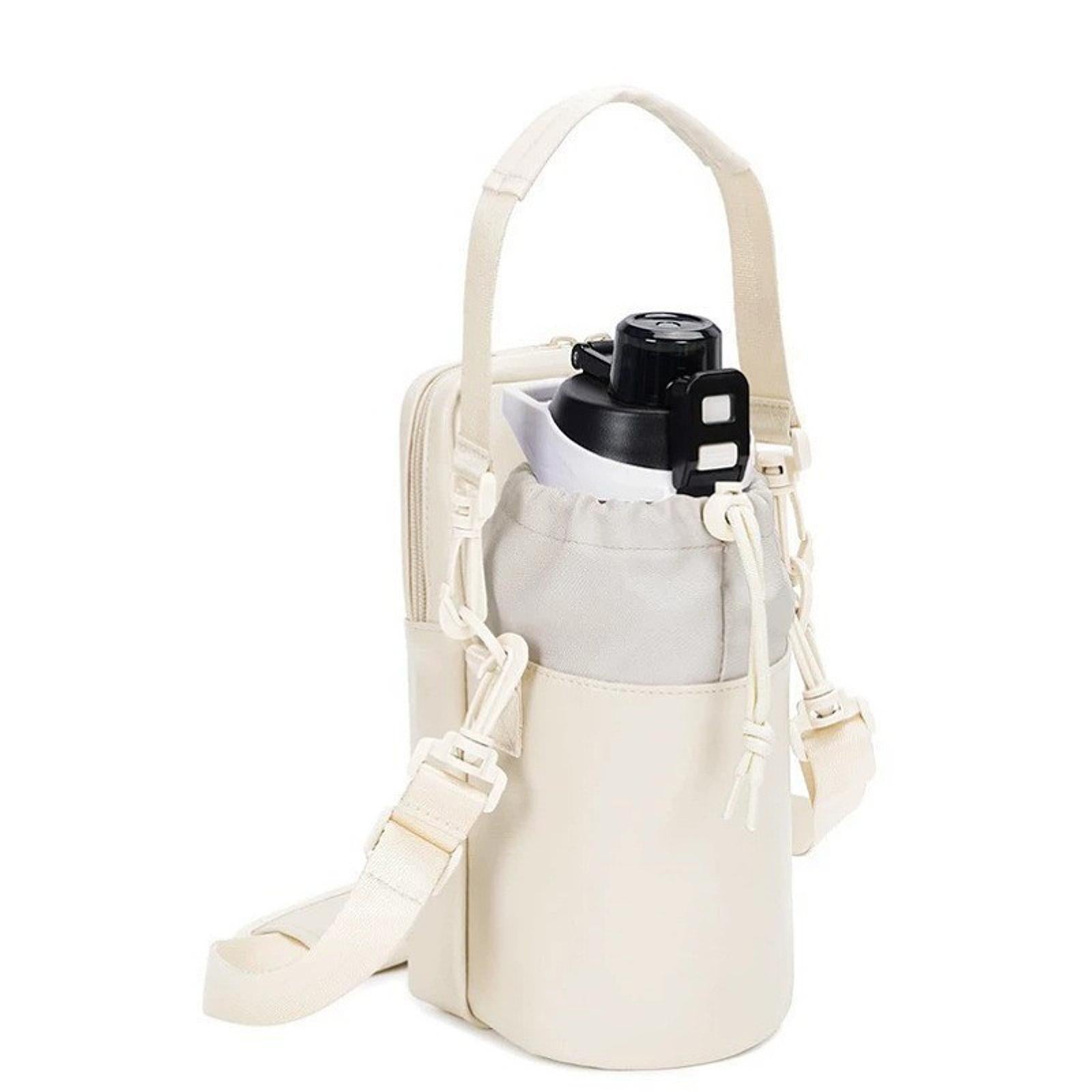 Water Bottle Carrier Bag with Phone Pocket Gift Picnic Bottle Pouch Holder White
