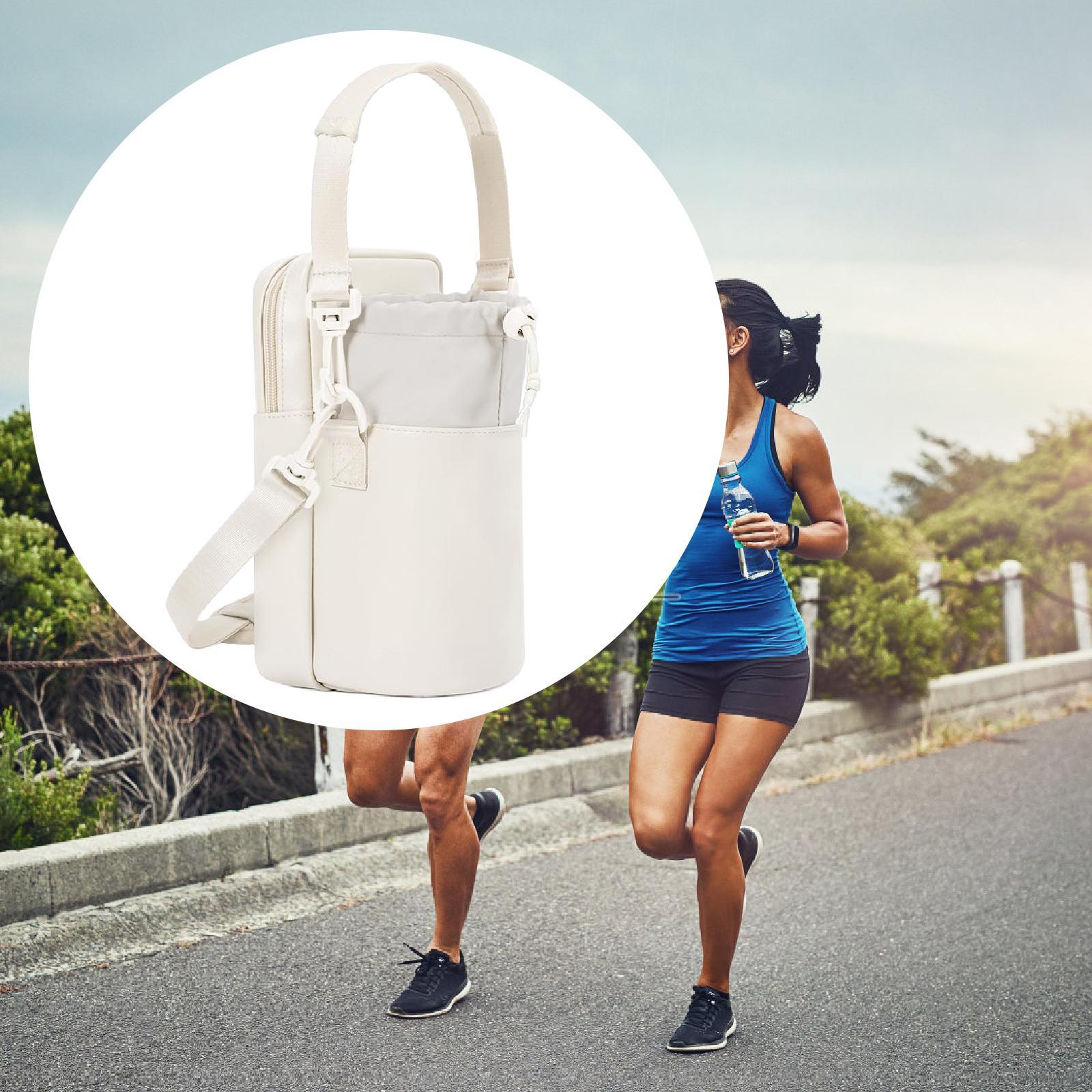 Water Bottle Carrier Bag with Phone Pocket Gift Picnic Bottle Pouch Holder White
