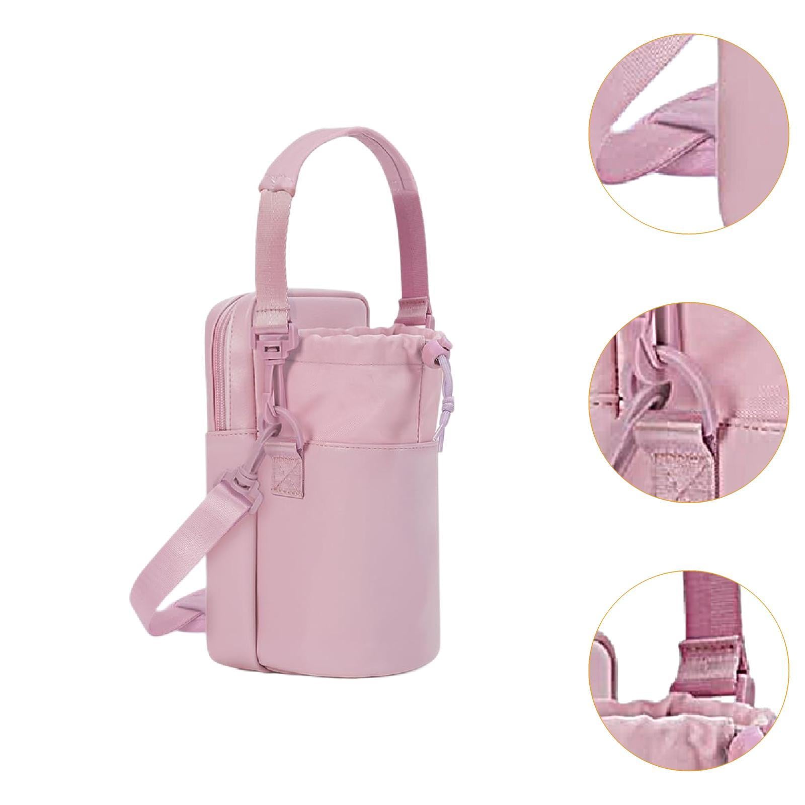 Water Bottle Carrier Bag with Phone Pocket Gift Picnic Bottle Pouch Holder Pink