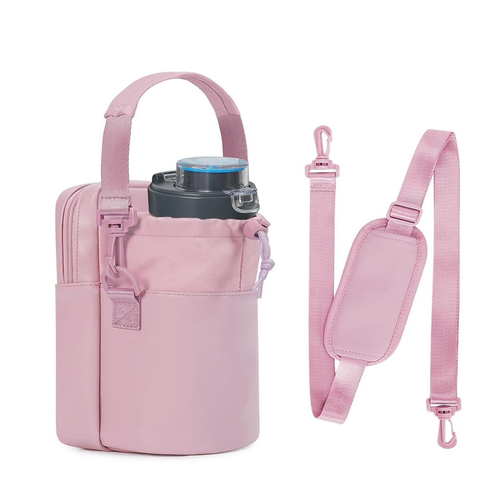 Water Bottle Carrier Bag with Phone Pocket Gift Picnic Bottle Pouch Holder Pink