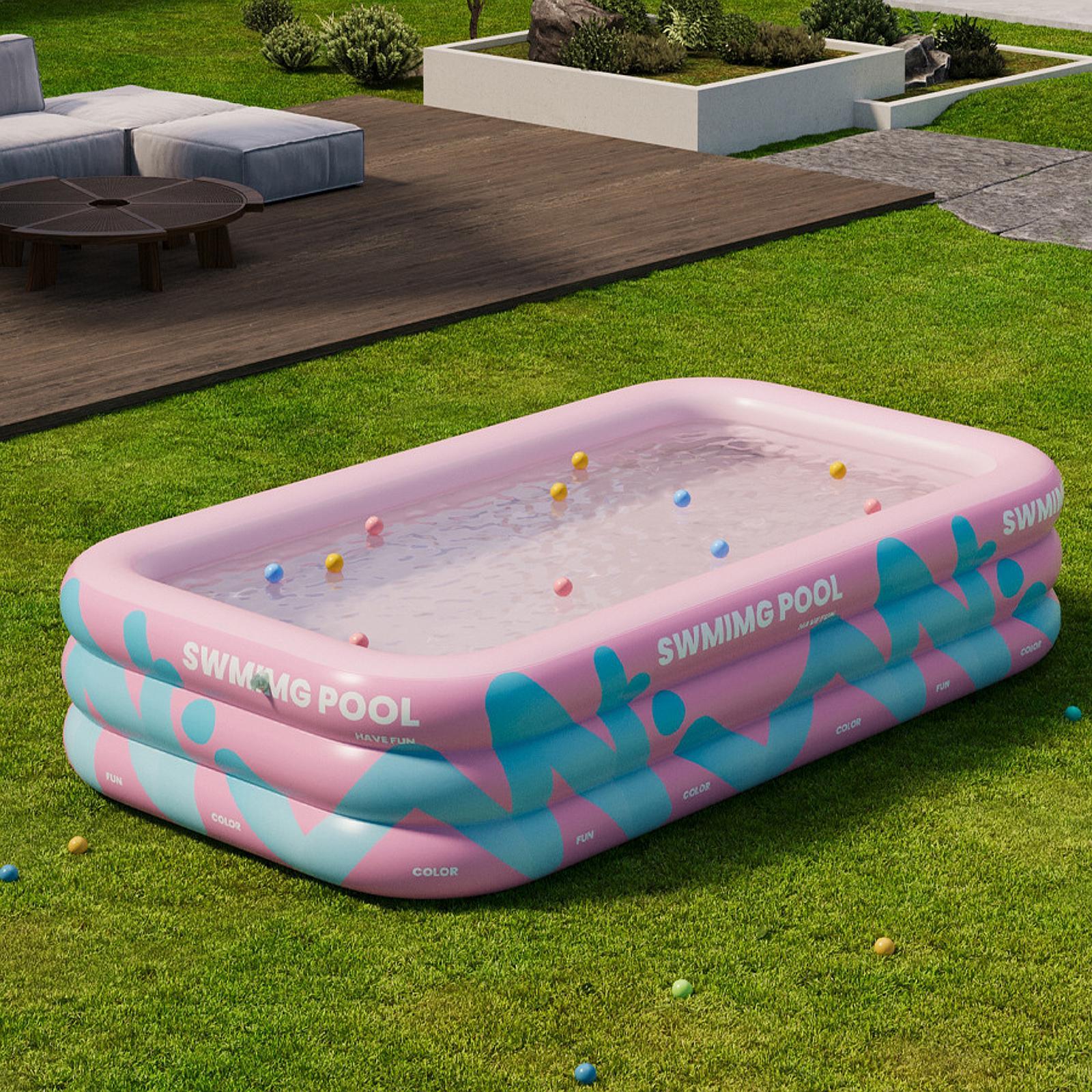 Inflatable Swimming Pool Paddling Pool for Kids and Adults Lawn Outdoor Pink 2.1m