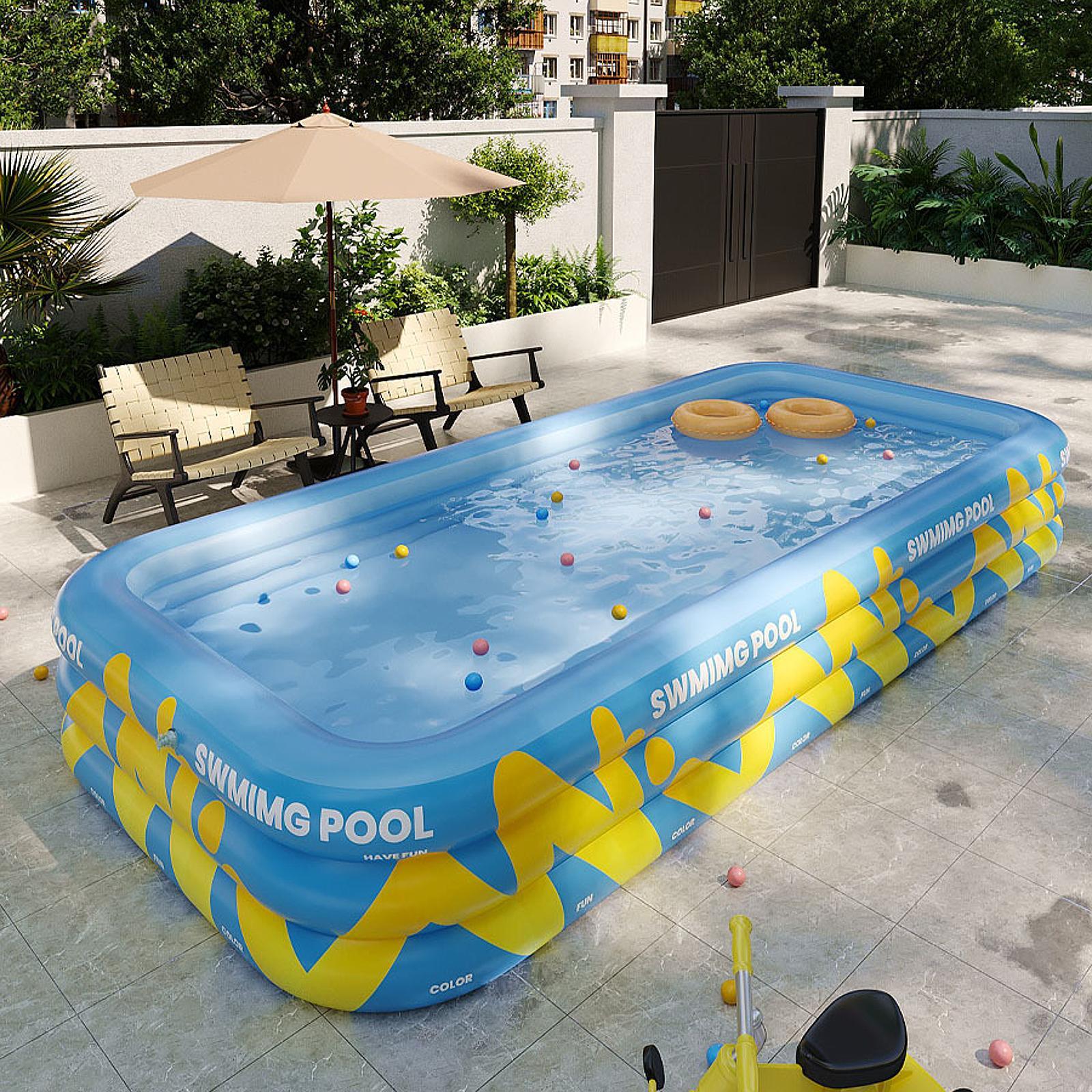Inflatable Swimming Pool Paddling Pool for Kids and Adults Lawn Outdoor Blue 2.1m