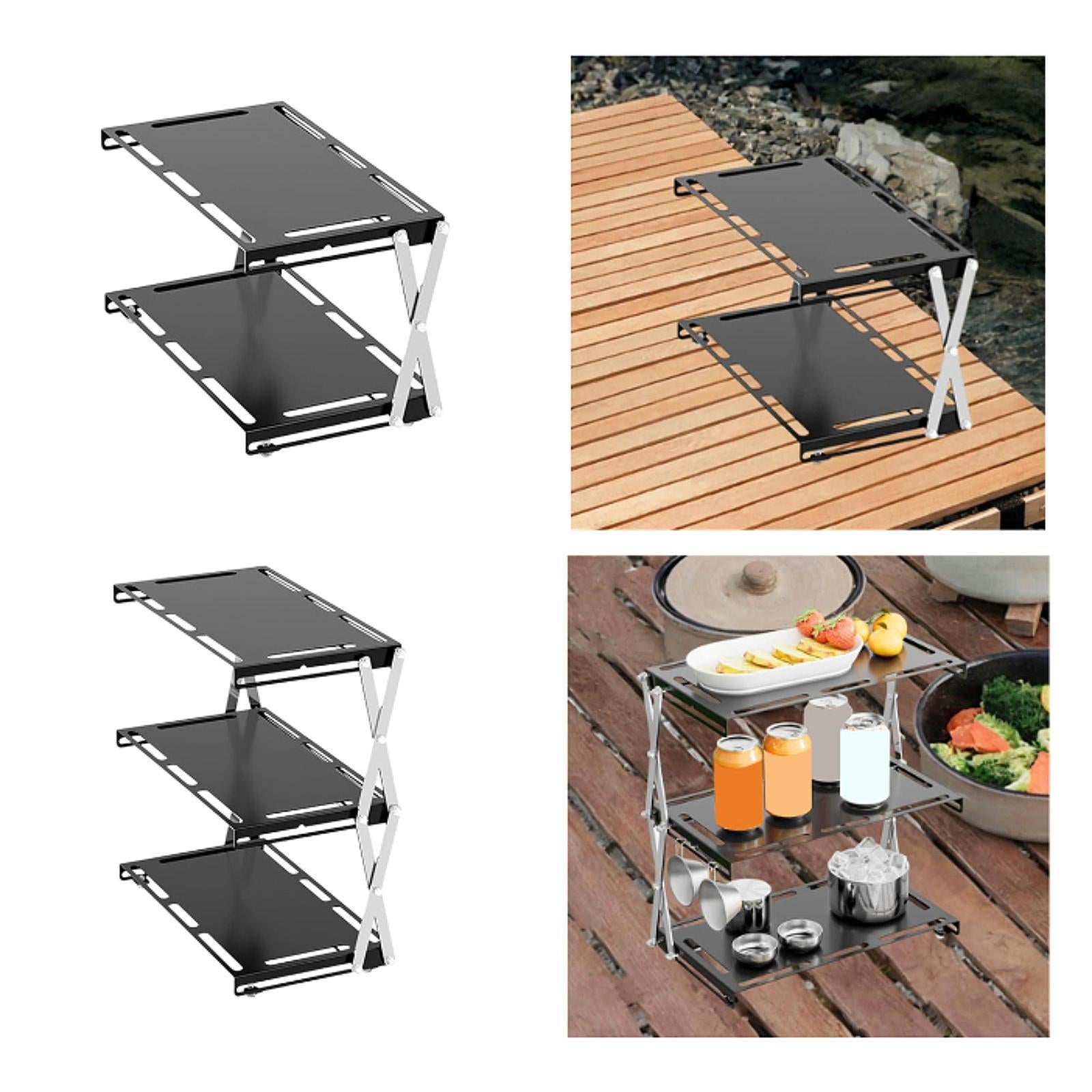 Camping Folding Storage Rack Desktop Stable Outside for Fishing Hiking Beach Double Layers
