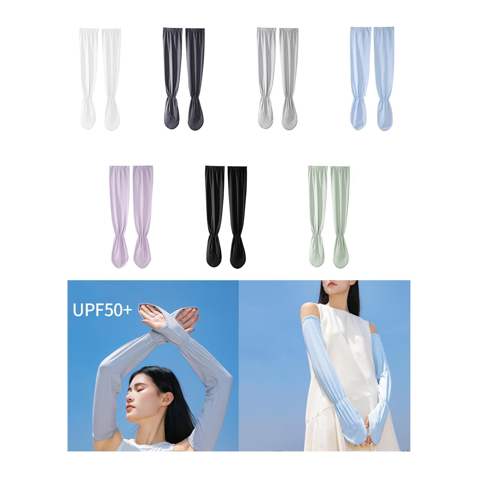 Adjustable Arm Sleeves with Gloves Driving Sun Sleeves for Garden Lawn Women White