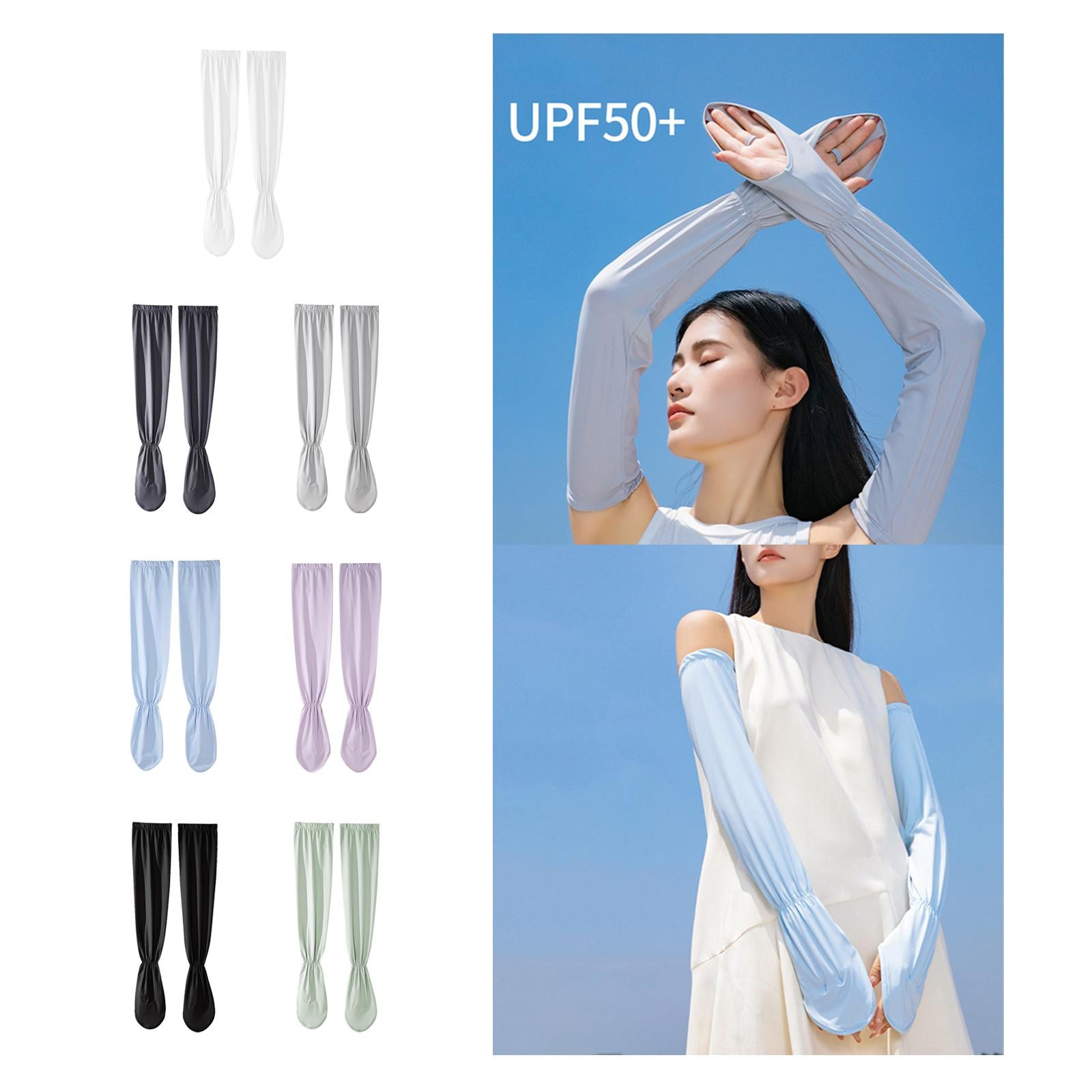 Adjustable Arm Sleeves with Gloves Driving Sun Sleeves for Garden Lawn Women White