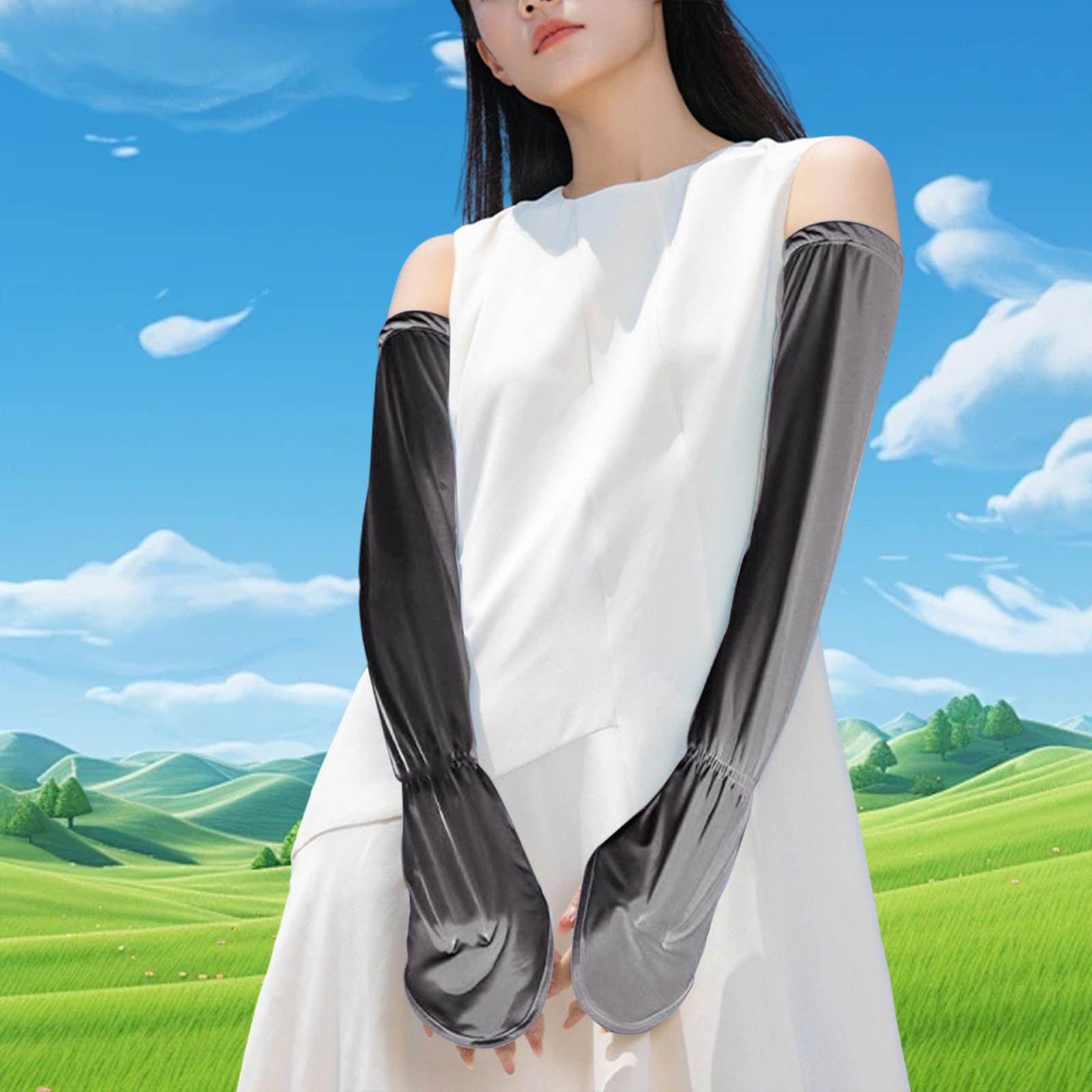 Adjustable Arm Sleeves with Gloves Driving Sun Sleeves for Garden Lawn Women Deep Grey