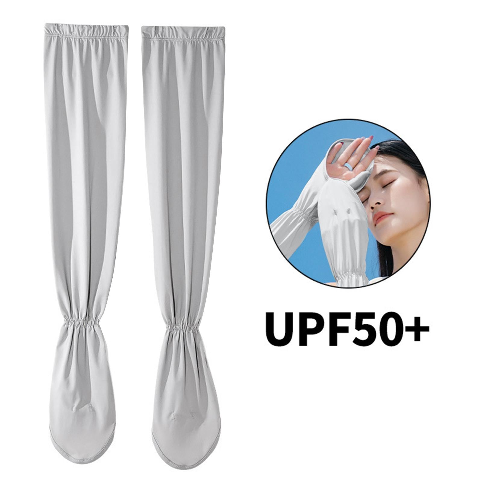 Adjustable Arm Sleeves with Gloves Driving Sun Sleeves for Garden Lawn Women Light Grey