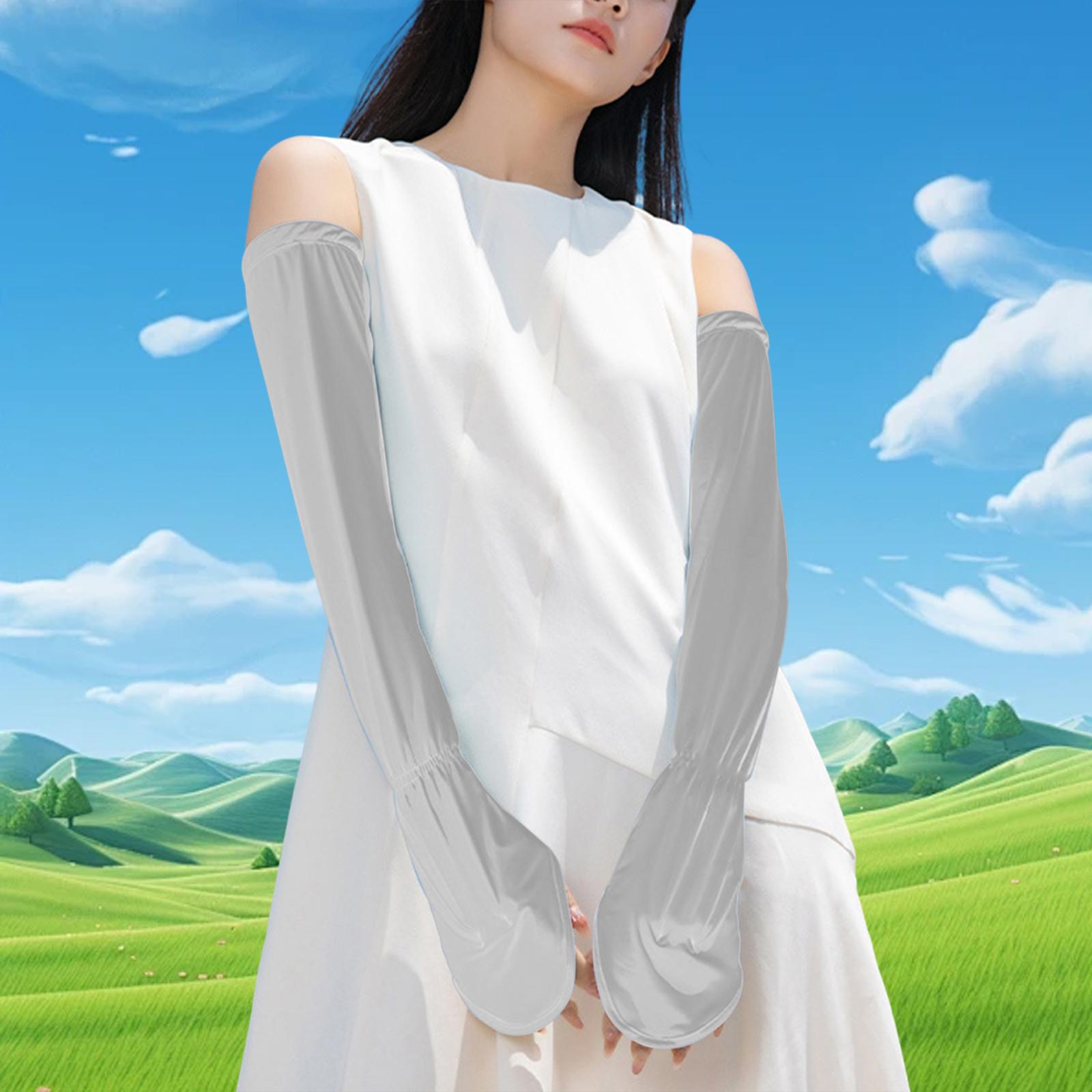 Adjustable Arm Sleeves with Gloves Driving Sun Sleeves for Garden Lawn Women Light Grey