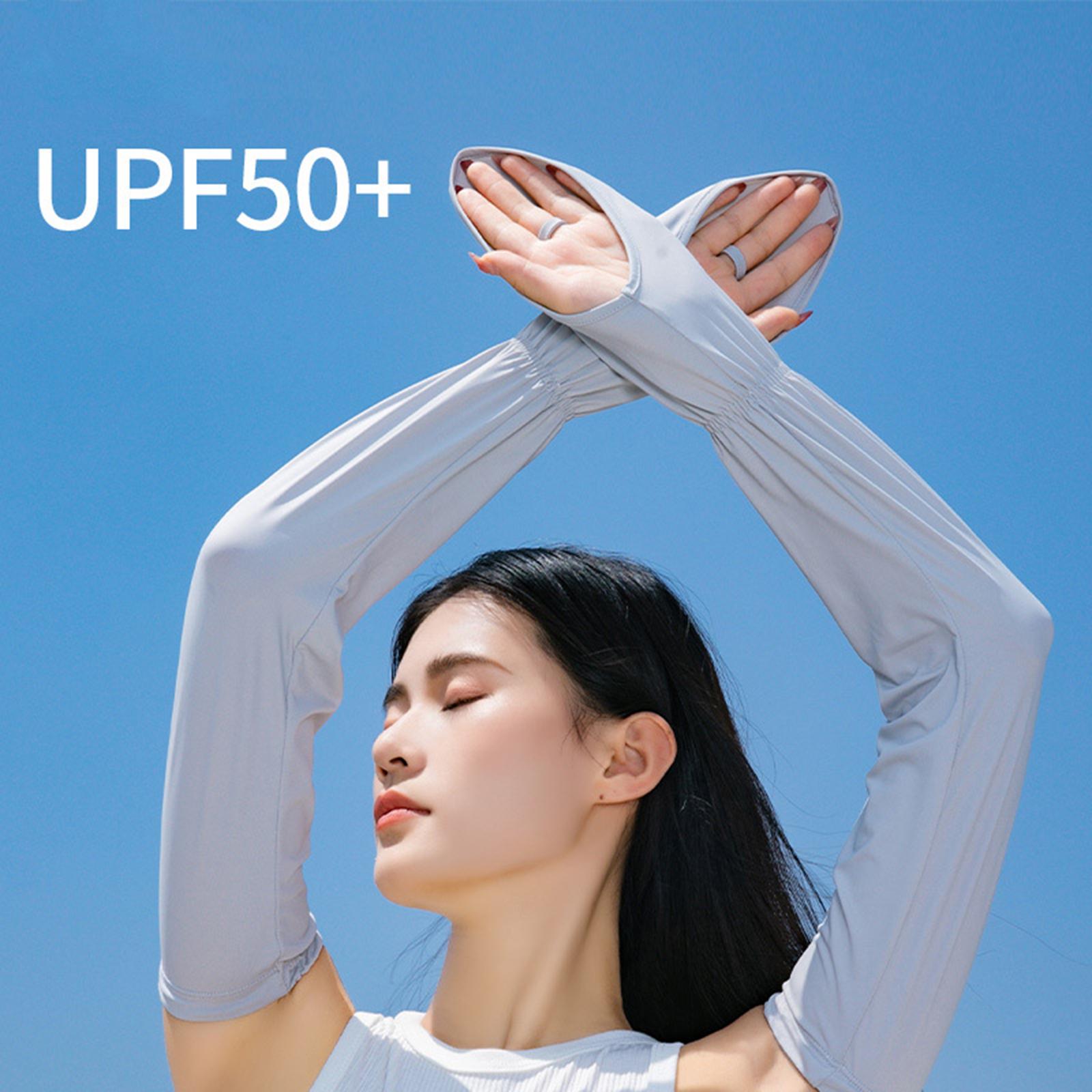 Adjustable Arm Sleeves with Gloves Driving Sun Sleeves for Garden Lawn Women Blue