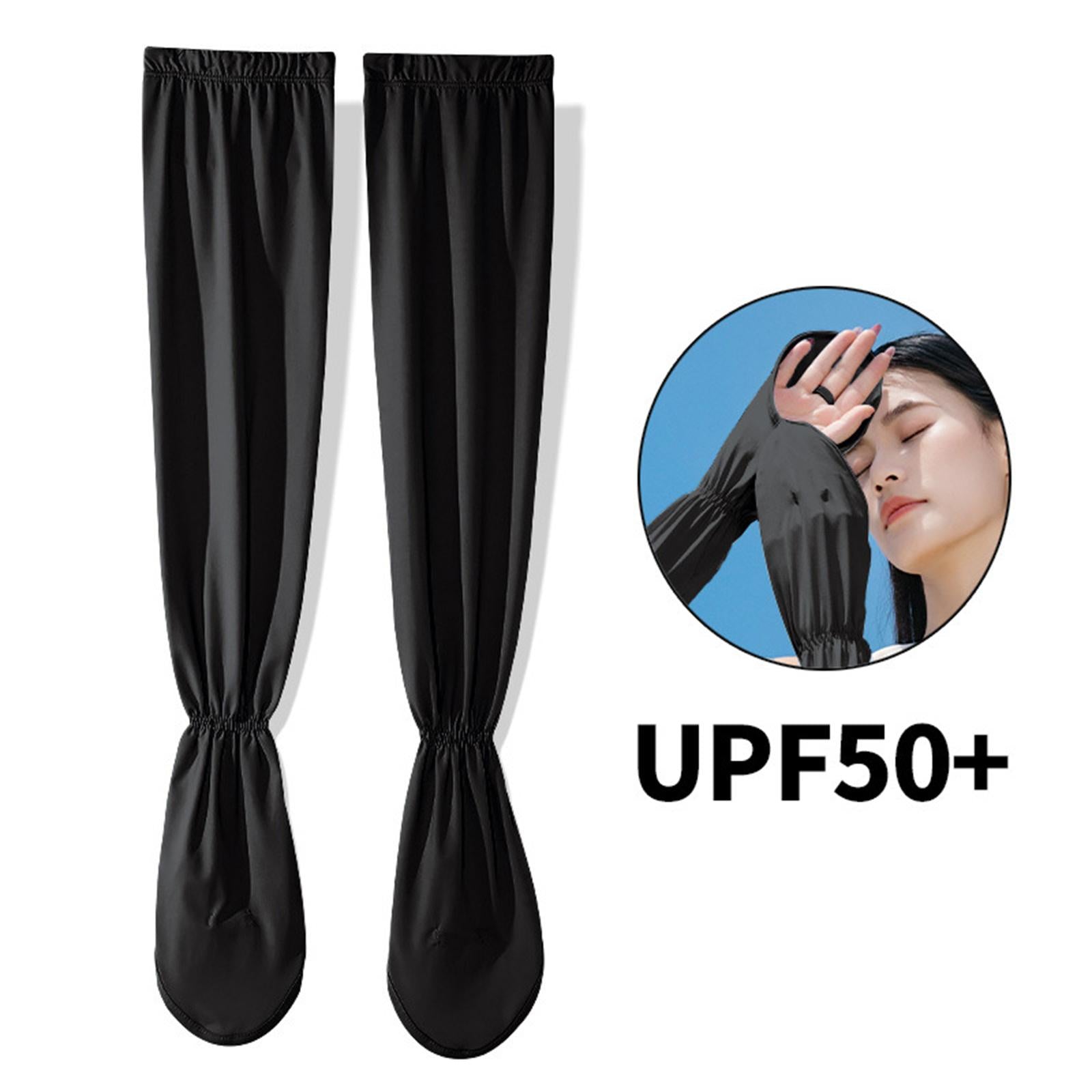 Adjustable Arm Sleeves with Gloves Driving Sun Sleeves for Garden Lawn Women Black