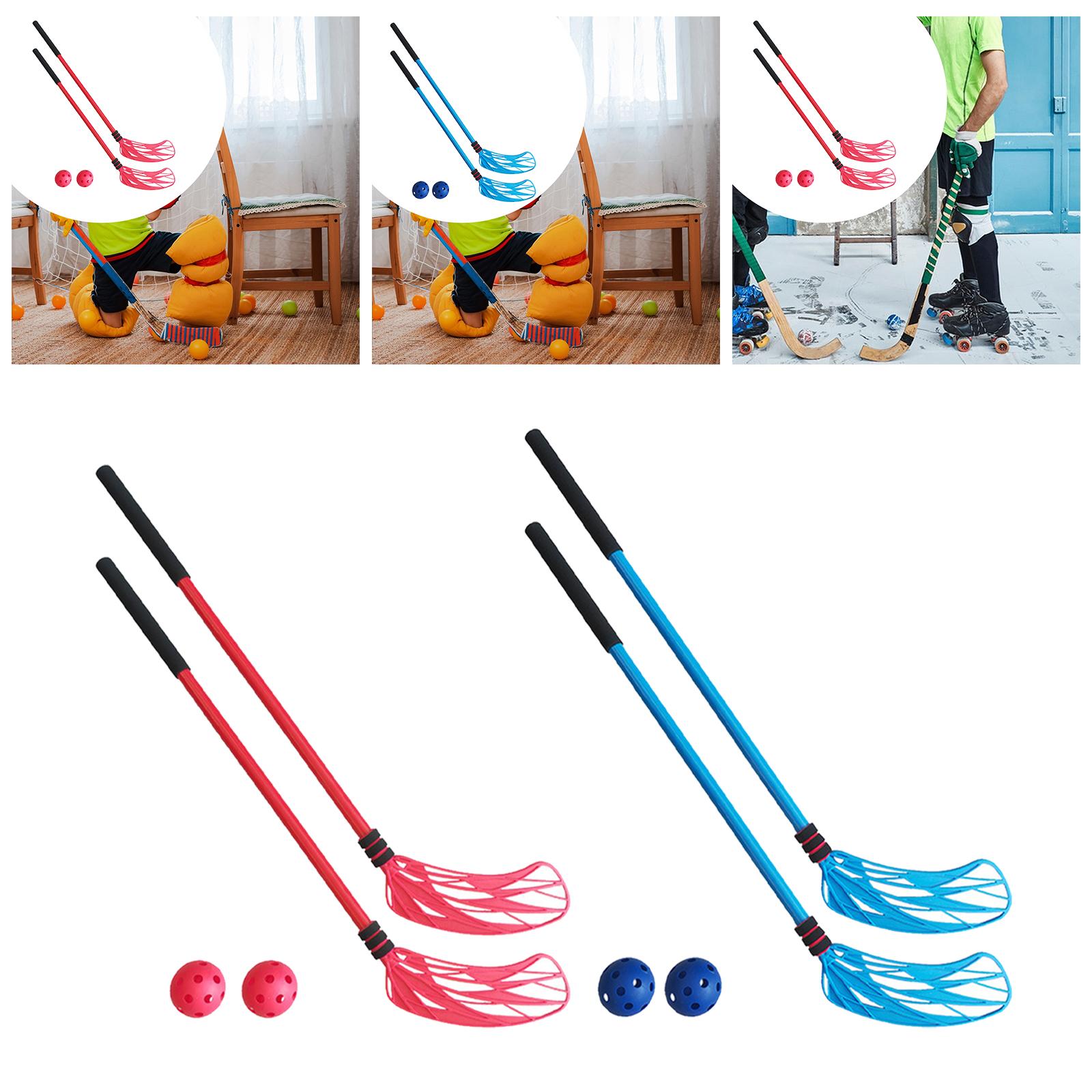 2 Pieces Floor Hockey Sticks Indoor Sports for Children Youth Boys Girls Red