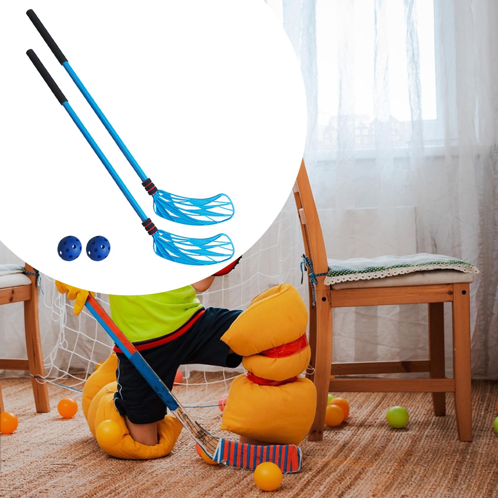 2 Pieces Floor Hockey Sticks Indoor Sports for Children Youth Boys Girls Blue