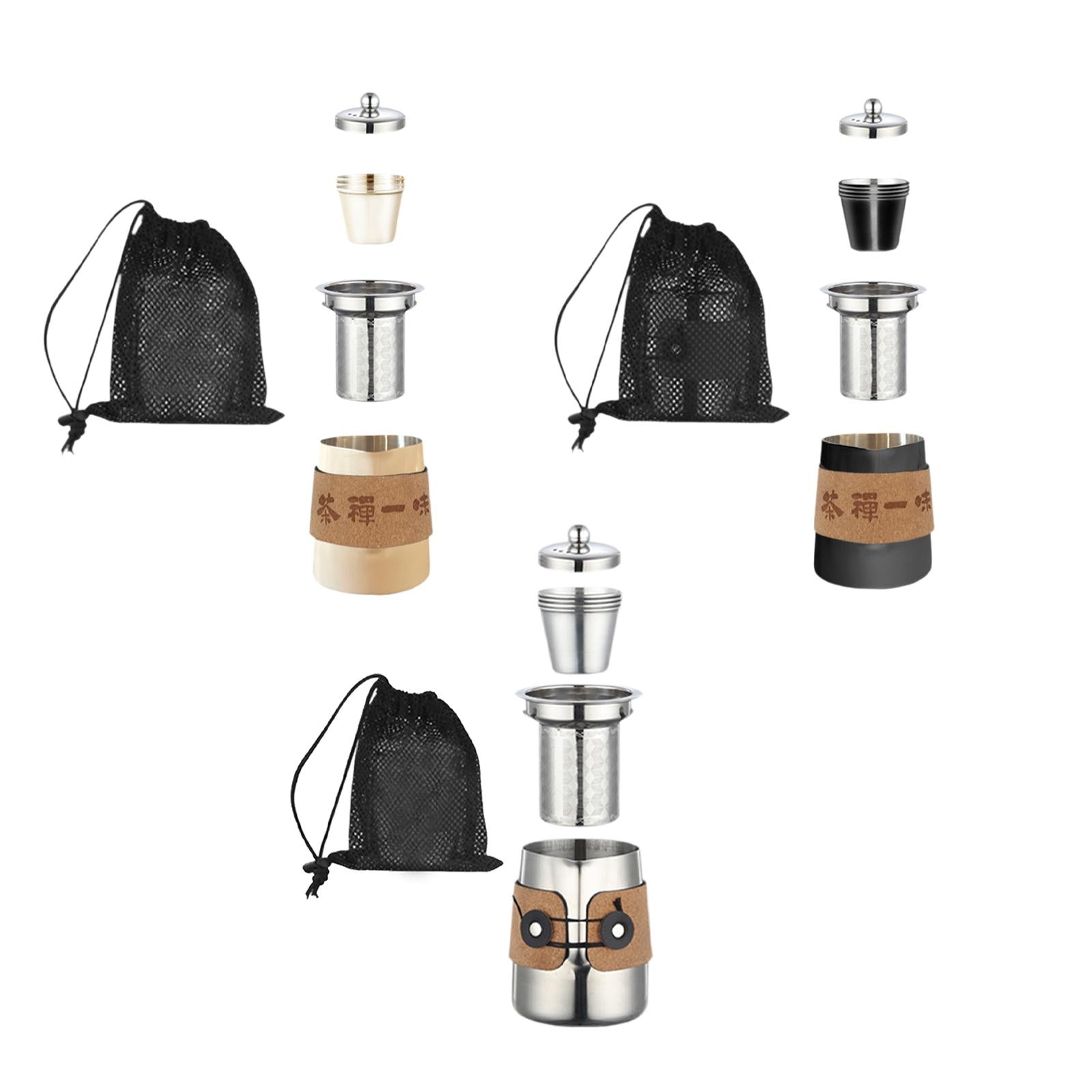 Camping Tea Kettle Mugs Set Stainless Steel Tea Pot for Hotel Fishing Picnic silver