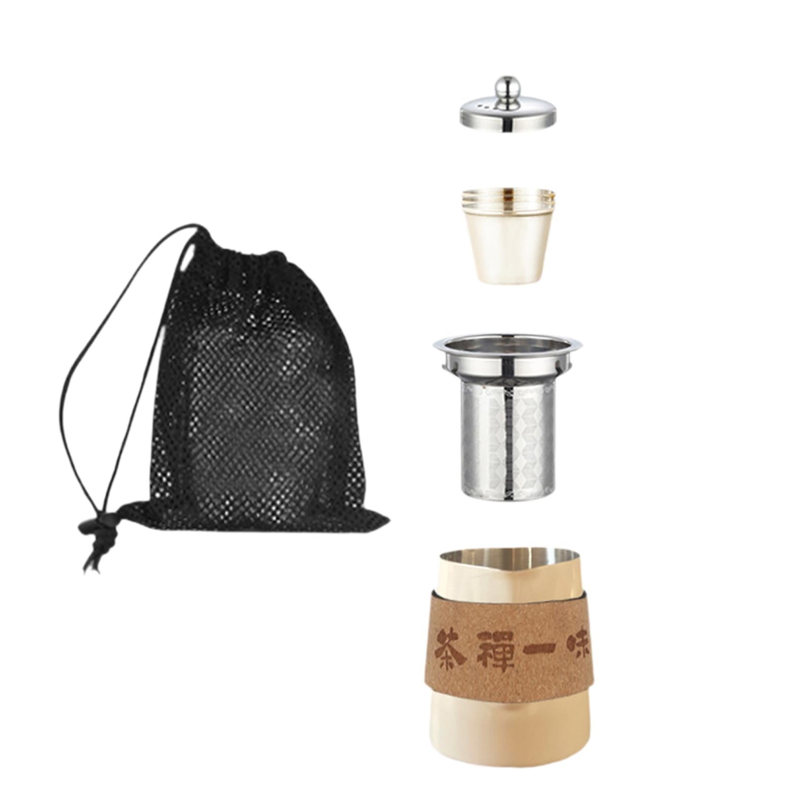 Camping Tea Kettle Mugs Set Stainless Steel Tea Pot for Hotel Fishing Picnic beige