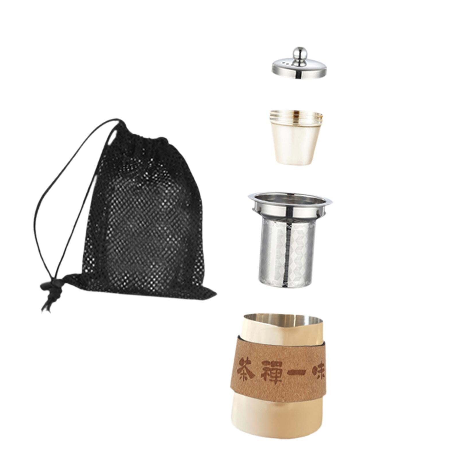 Camping Tea Kettle Mugs Set Stainless Steel Tea Pot for Hotel Fishing Picnic beige
