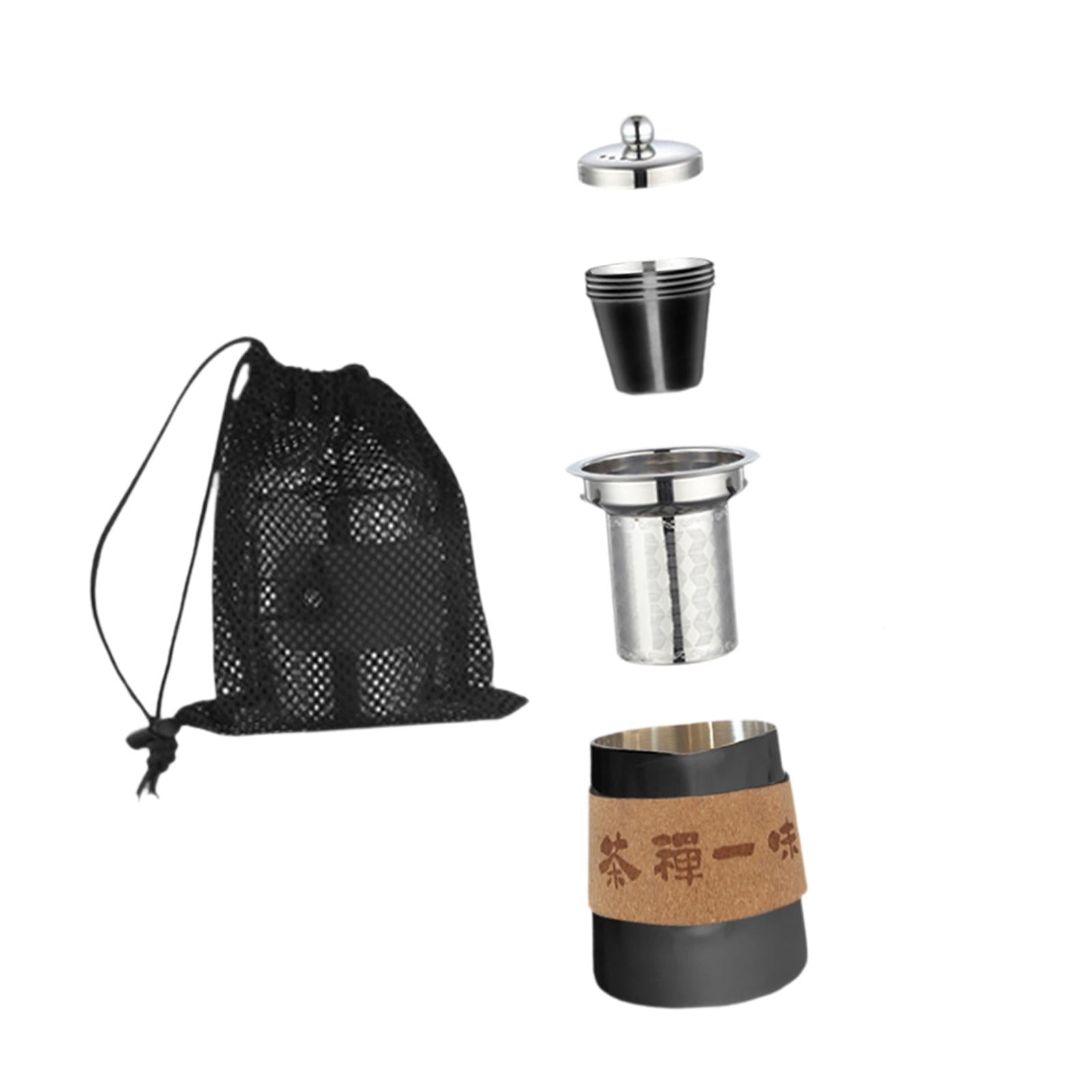 Camping Tea Kettle Mugs Set Stainless Steel Tea Pot for Hotel Fishing Picnic black