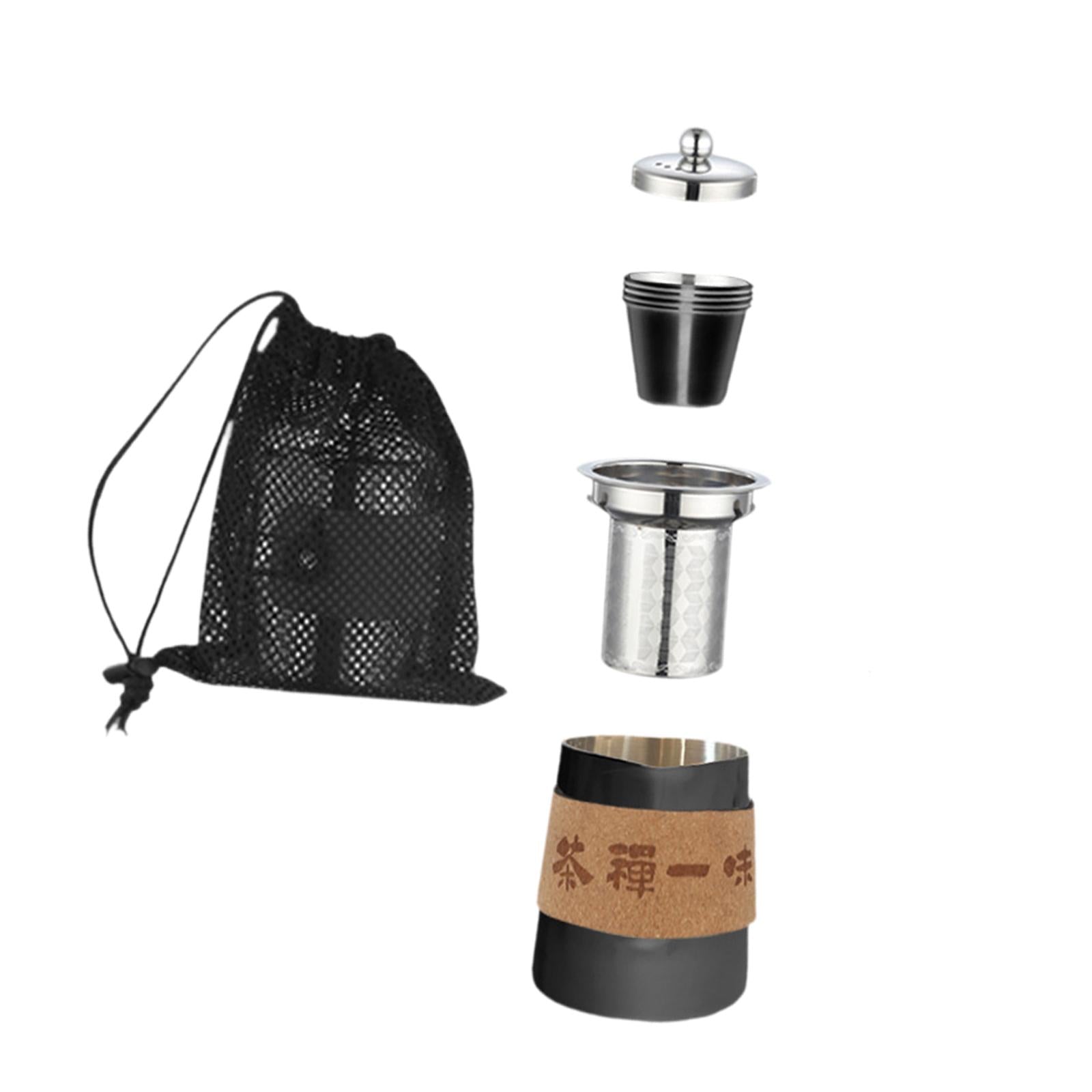 Camping Tea Kettle Mugs Set Stainless Steel Tea Pot for Hotel Fishing Picnic black