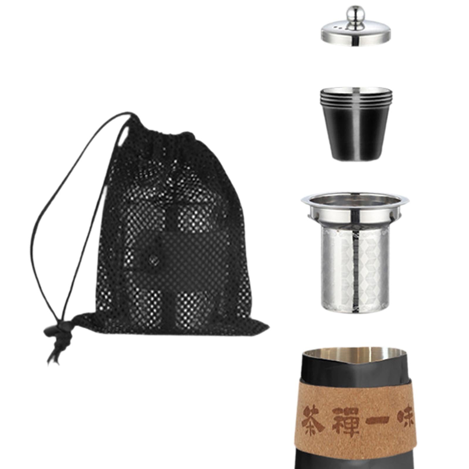 Camping Tea Kettle Mugs Set Stainless Steel Tea Pot for Hotel Fishing Picnic black