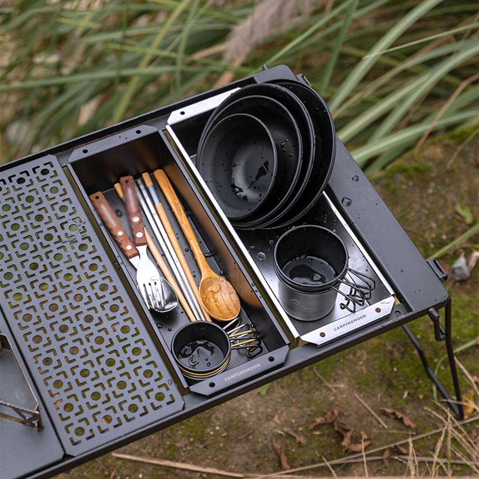 Utensil Tray Stainless Steel Tableware Organizer for Camping Picnics Counter silver