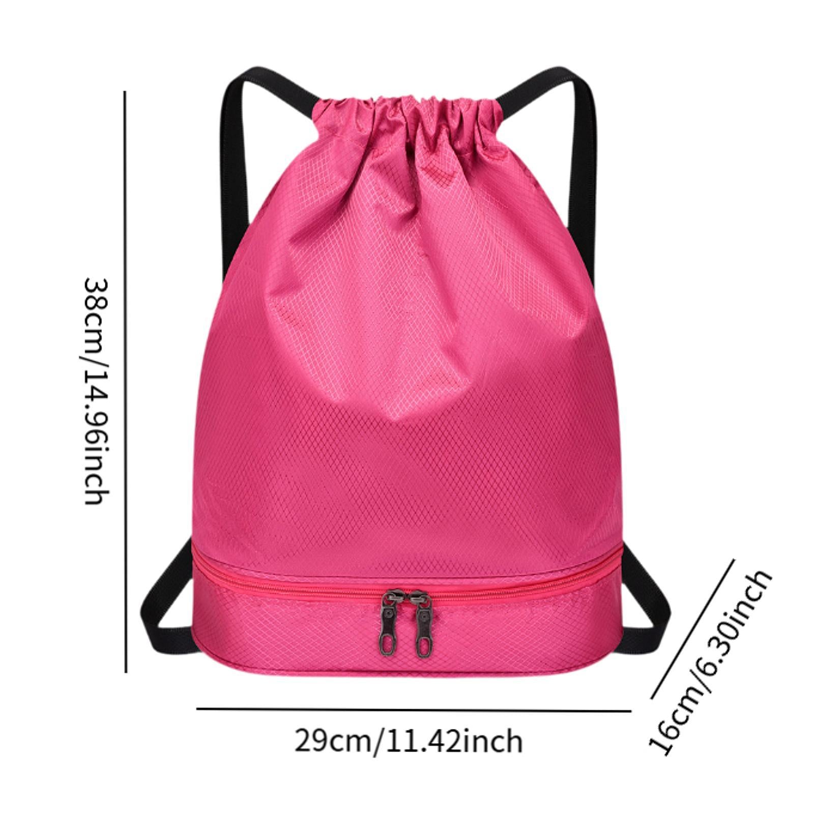 Drawstring Backpack Bag Multifunction Fitness Bag for Shopping Street Sports Rose Red