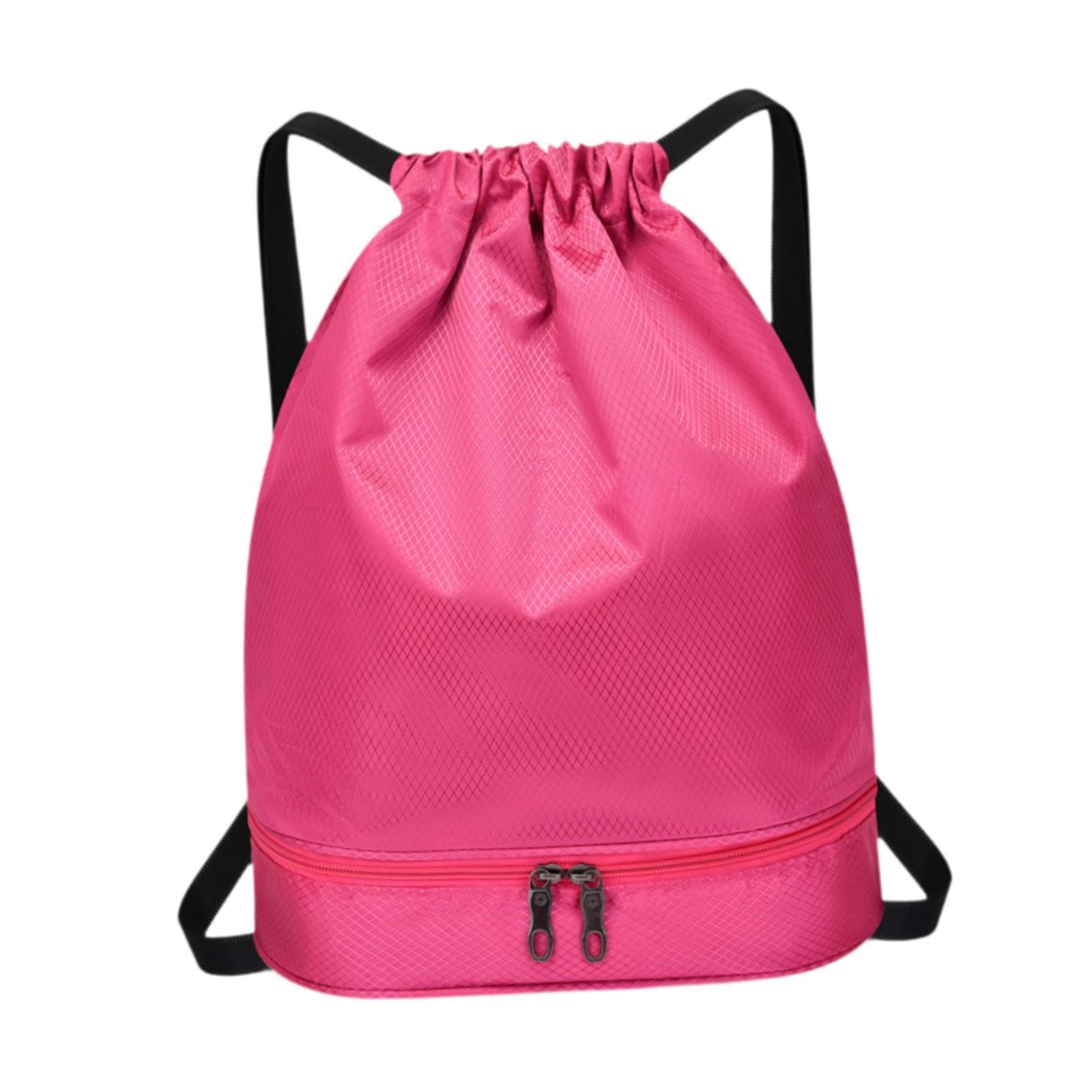 Drawstring Backpack Bag Multifunction Fitness Bag for Shopping Street Sports Rose Red