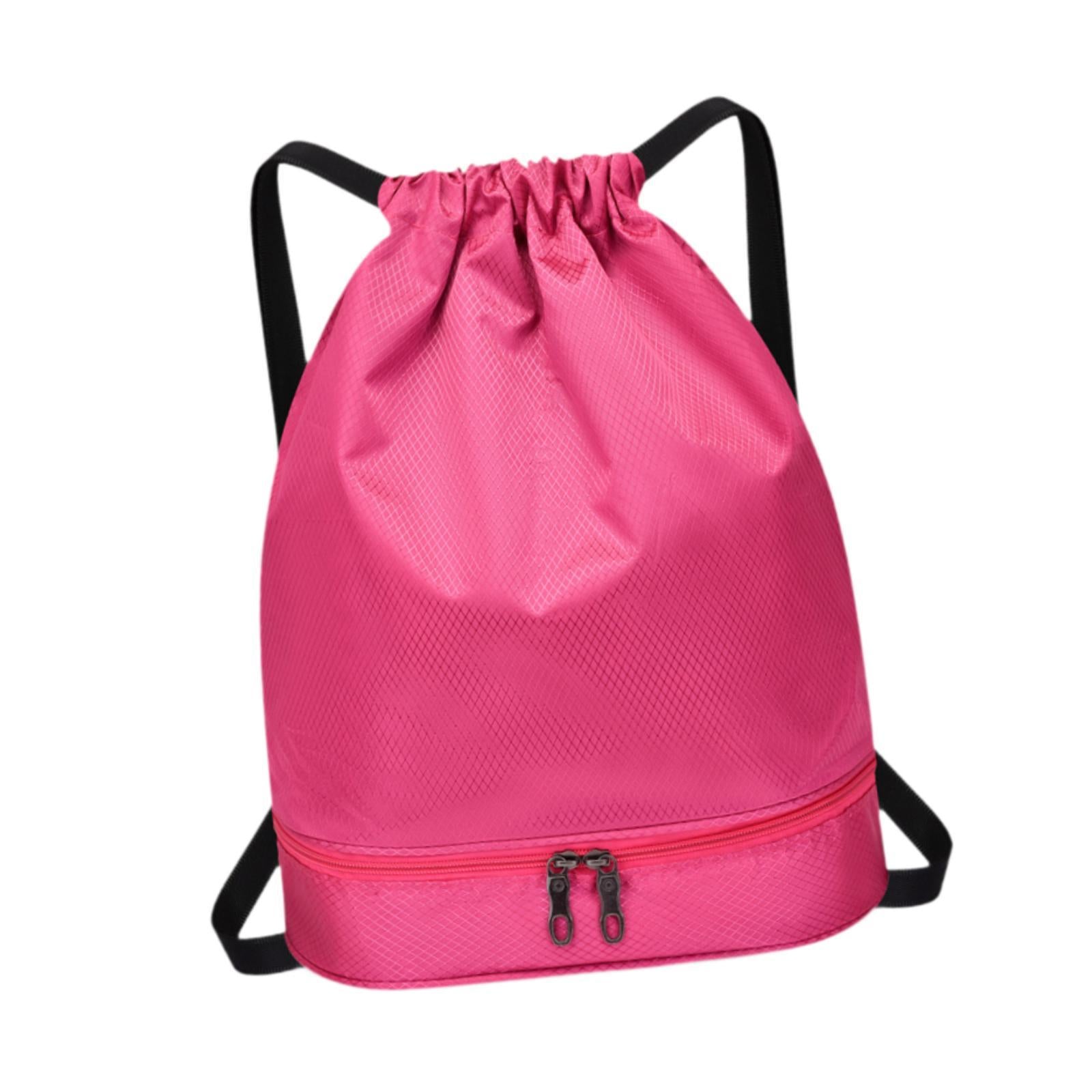 Drawstring Backpack Bag Multifunction Fitness Bag for Shopping Street Sports Rose Red