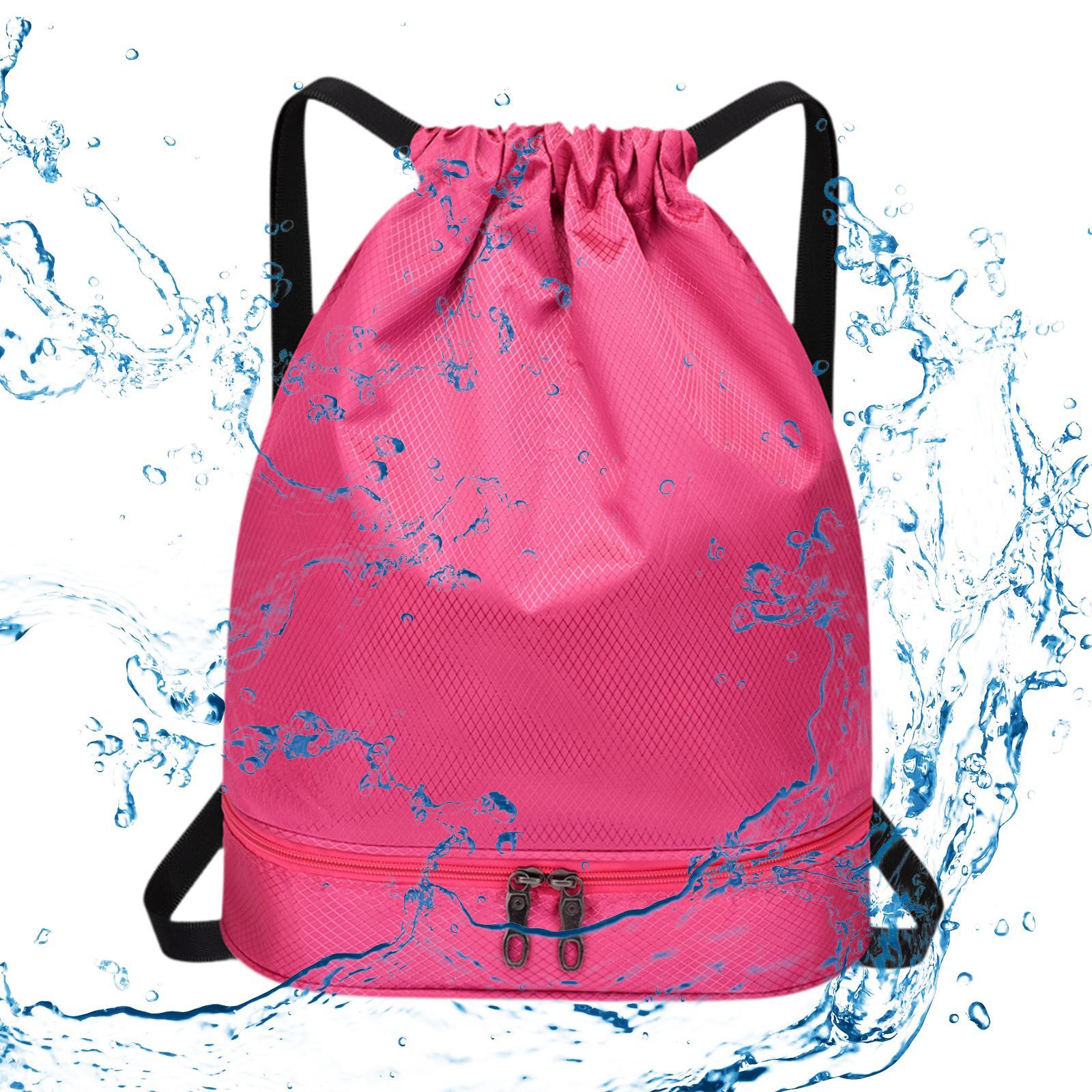 Drawstring Backpack Bag Multifunction Fitness Bag for Shopping Street Sports Rose Red