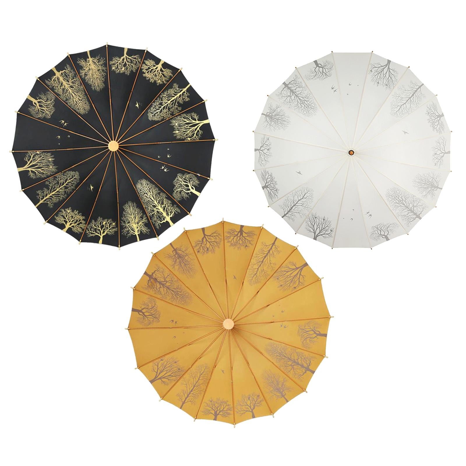 16 Ribs Stick Umbrella Water Resistant Compact Retro for Photography Wedding Black