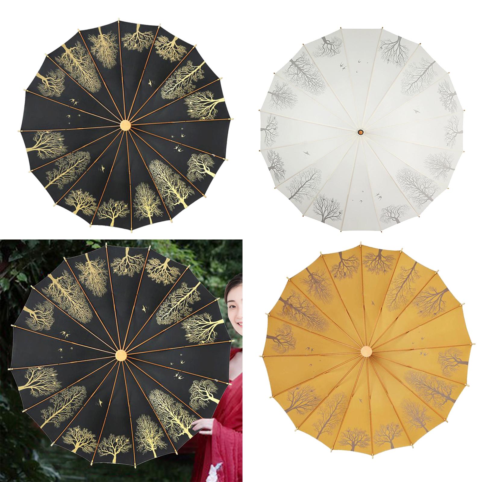 16 Ribs Stick Umbrella Water Resistant Compact Retro for Photography Wedding Black