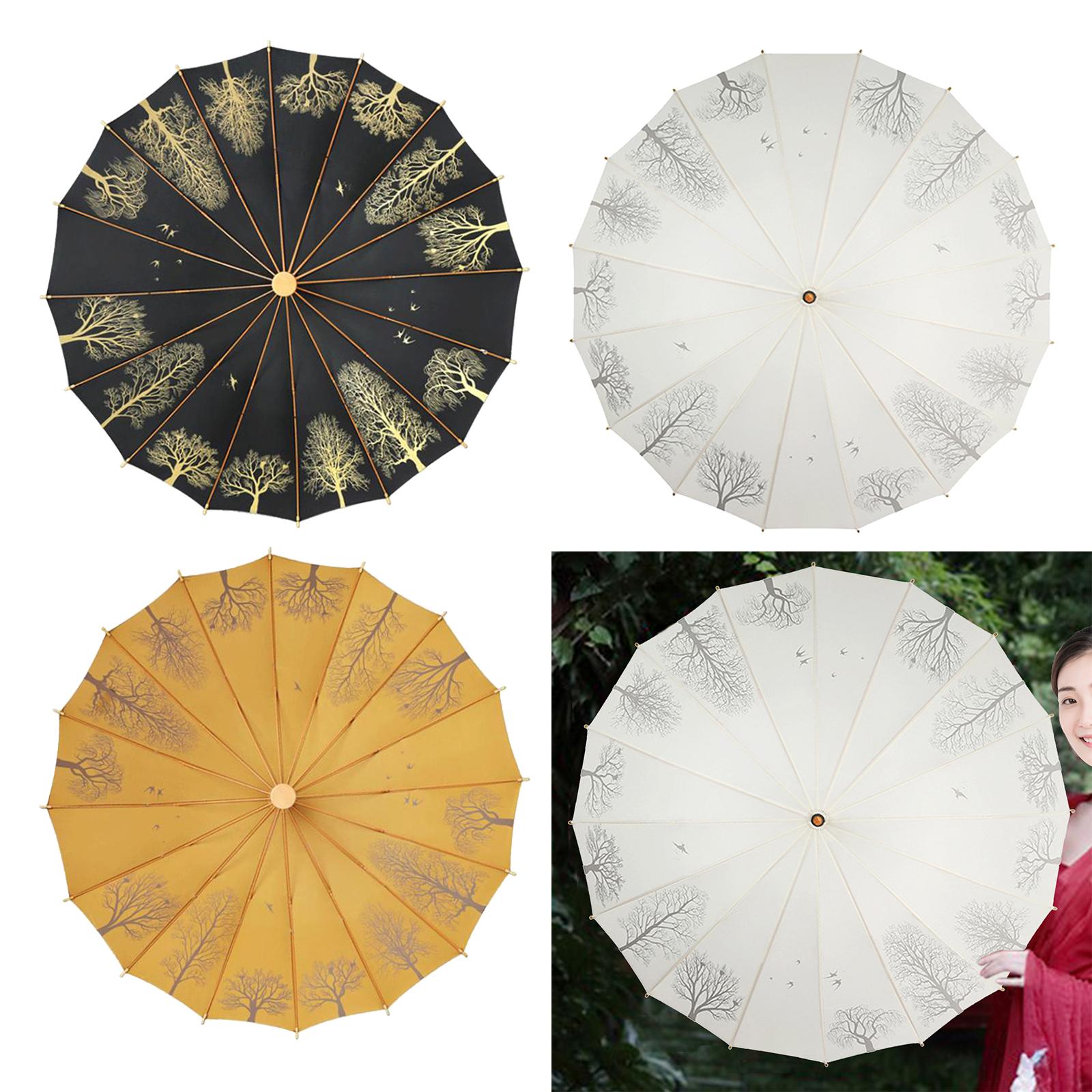 16 Ribs Stick Umbrella Water Resistant Compact Retro for Photography Wedding Black