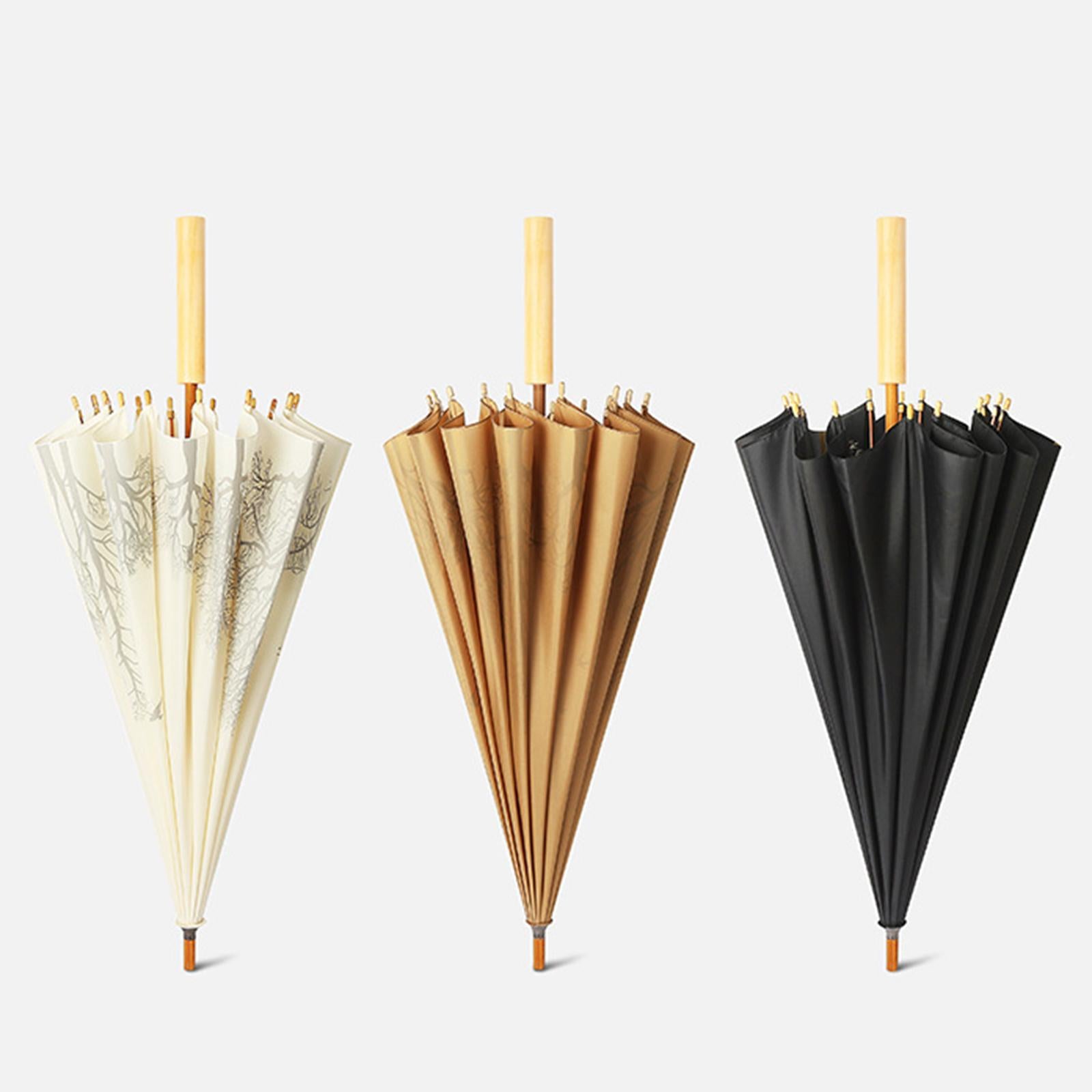 16 Ribs Stick Umbrella Water Resistant Compact Retro for Photography Wedding White