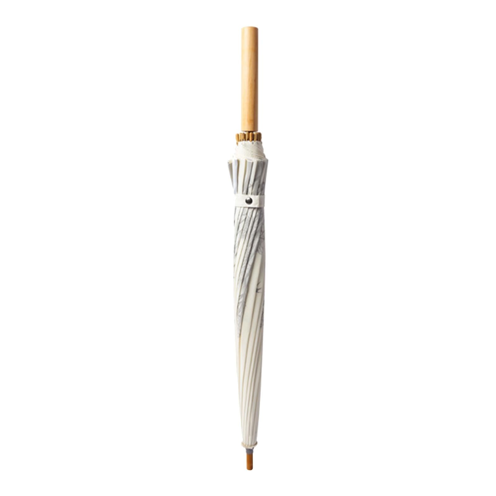 16 Ribs Stick Umbrella Water Resistant Compact Retro for Photography Wedding White