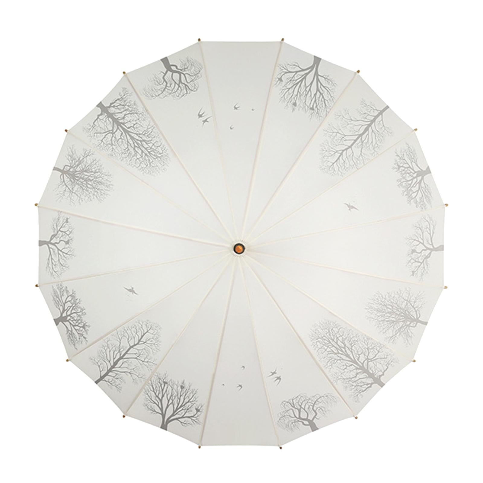 16 Ribs Stick Umbrella Water Resistant Compact Retro for Photography Wedding White