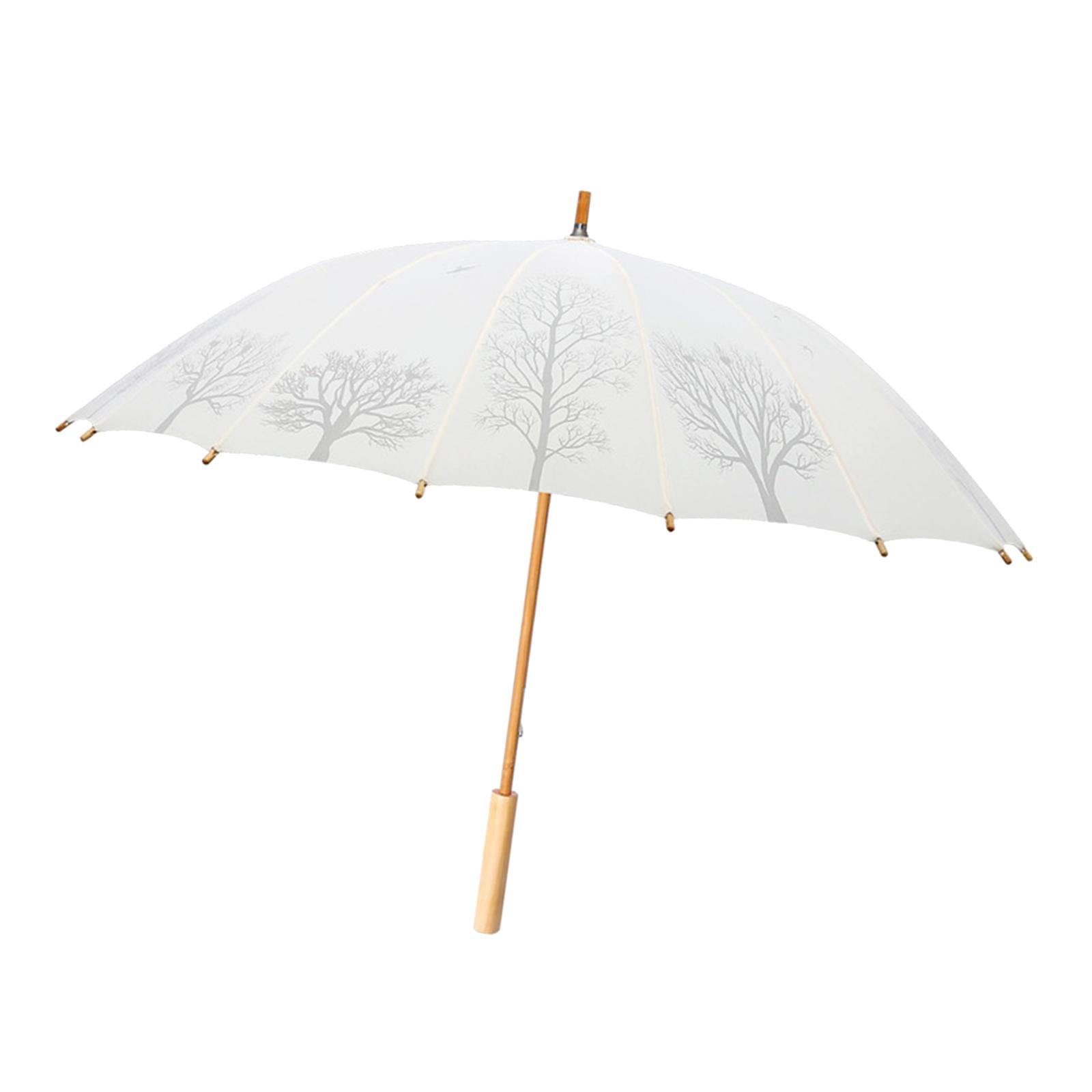 16 Ribs Stick Umbrella Water Resistant Compact Retro for Photography Wedding White