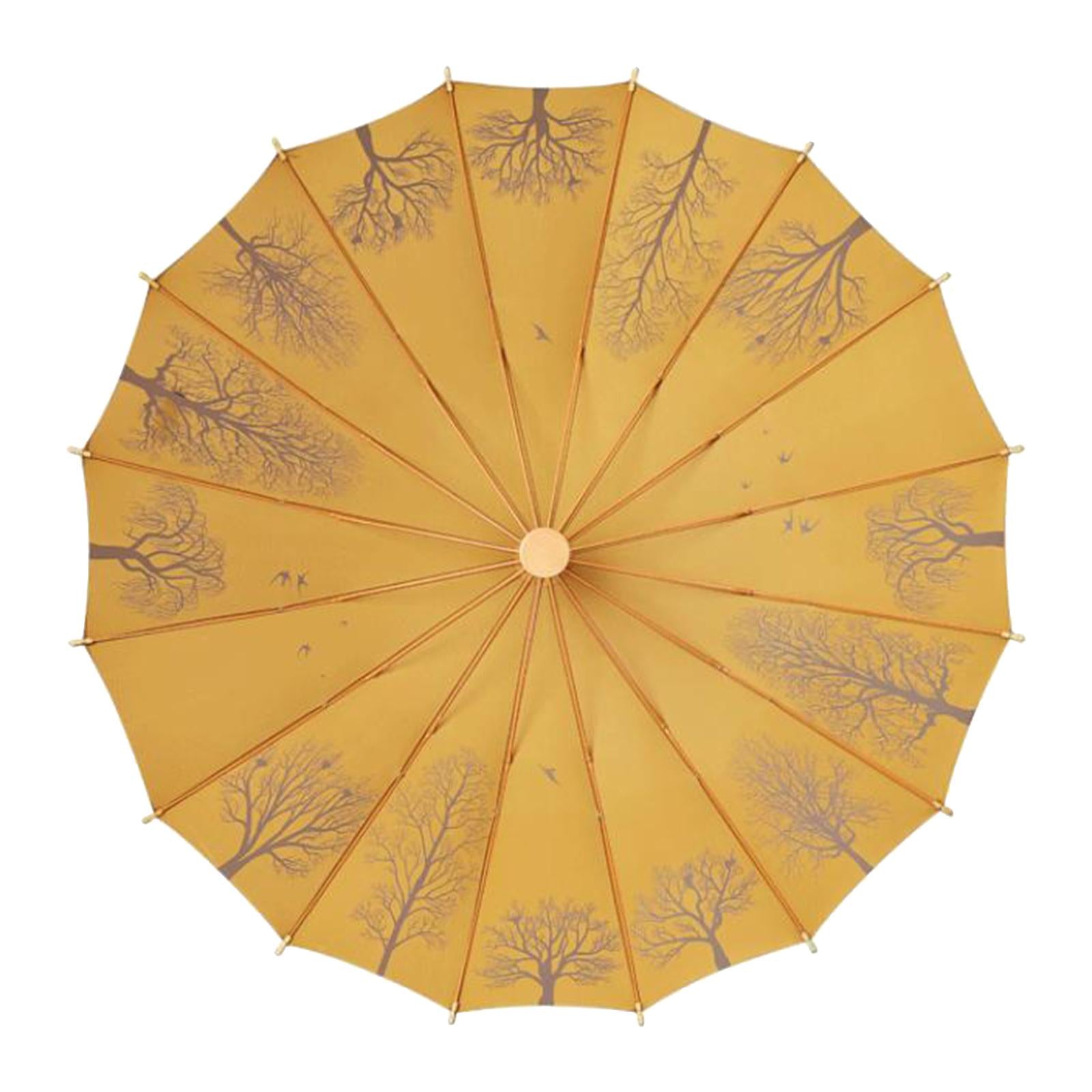 16 Ribs Stick Umbrella Water Resistant Compact Retro for Photography Wedding Yellow