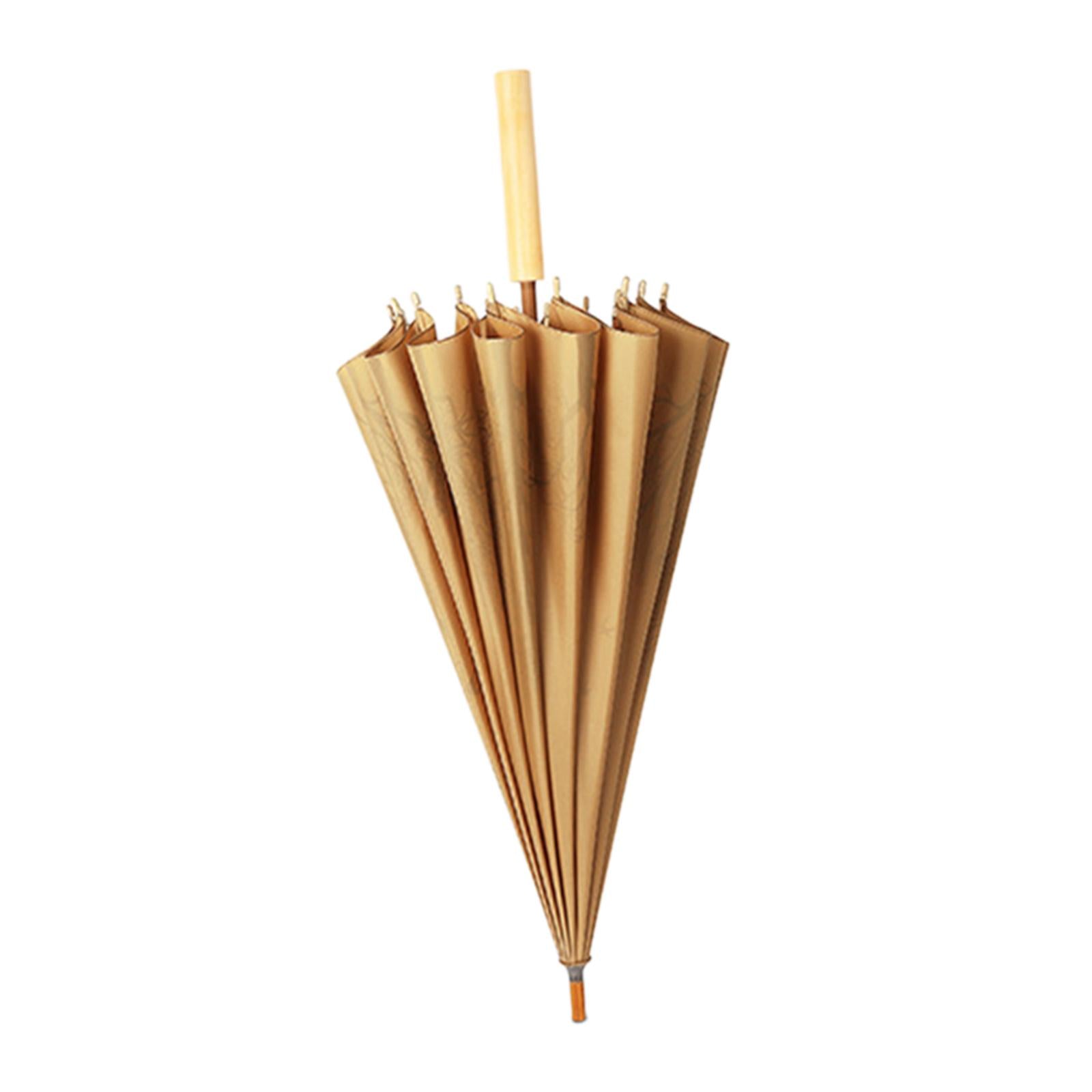 16 Ribs Stick Umbrella Water Resistant Compact Retro for Photography Wedding Yellow