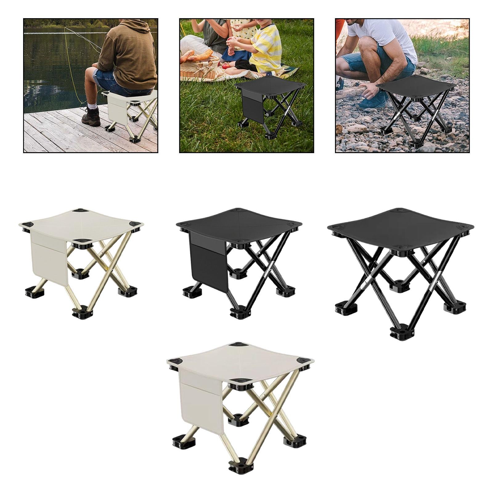 Folding Camping Stool Practical with Side Pocket for Gardening Camping Beach 28cmx28cmx23cm White