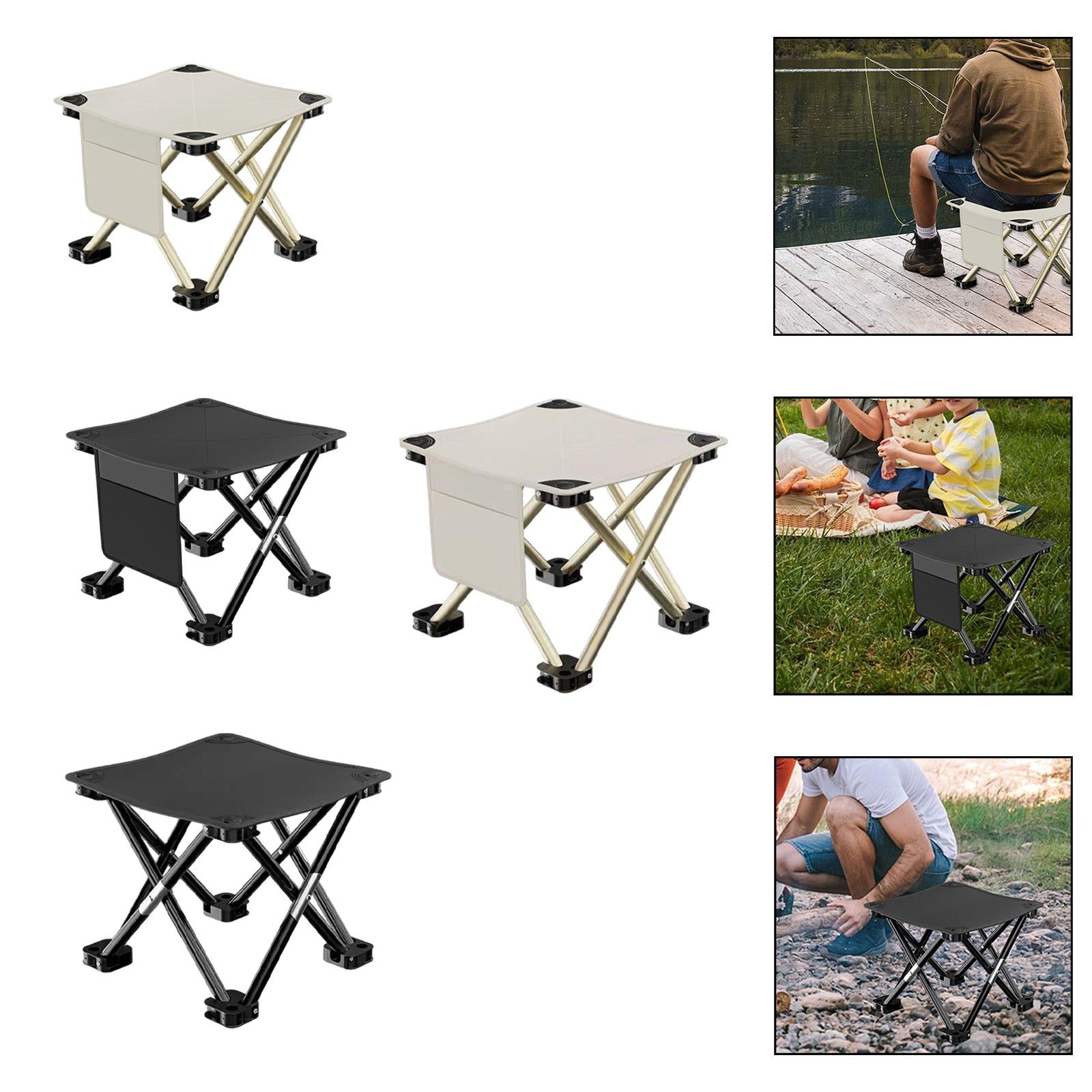 Folding Camping Stool Practical with Side Pocket for Gardening Camping Beach 28cmx28cmx23cm White