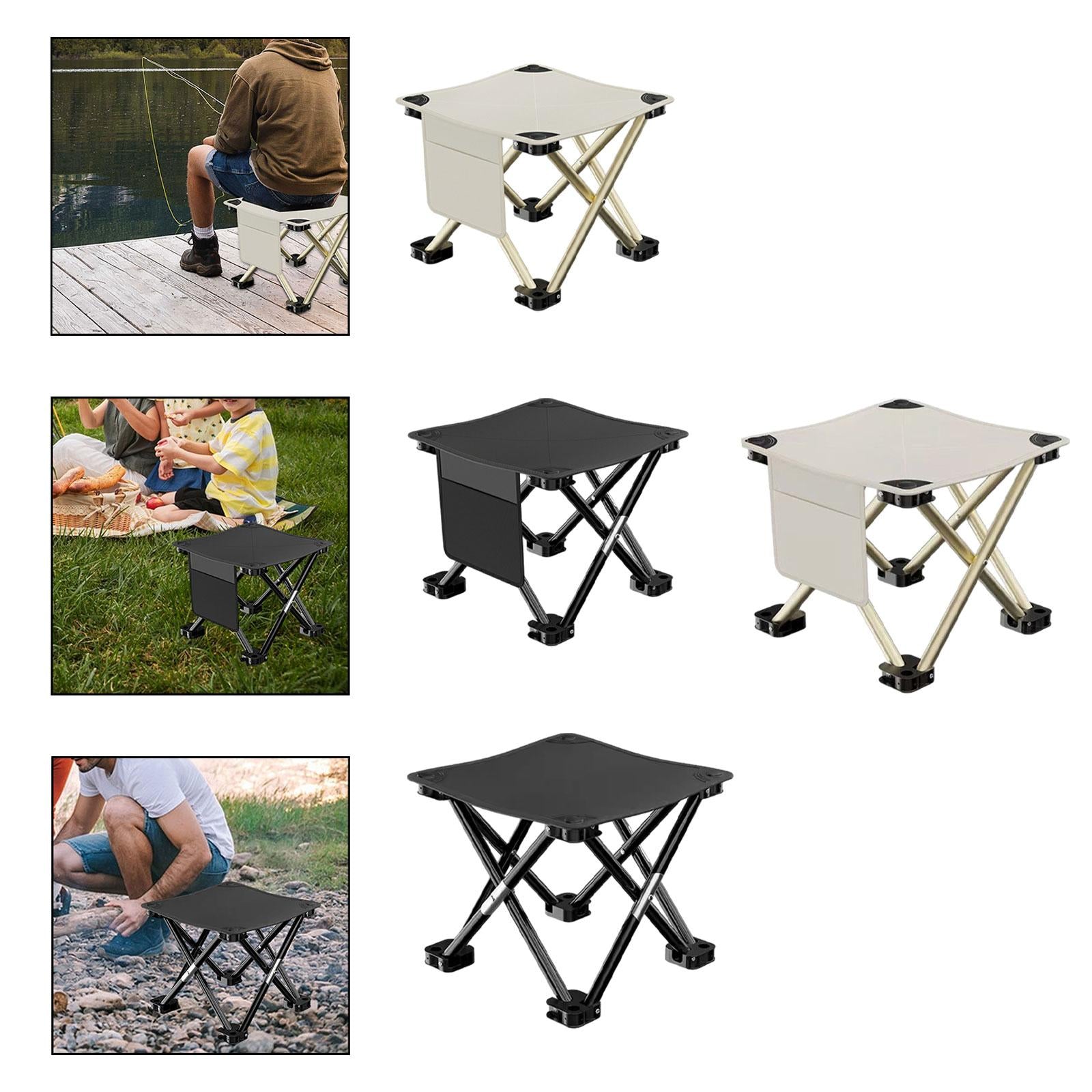 Folding Camping Stool Practical with Side Pocket for Gardening Camping Beach 28cmx28cmx23cm White