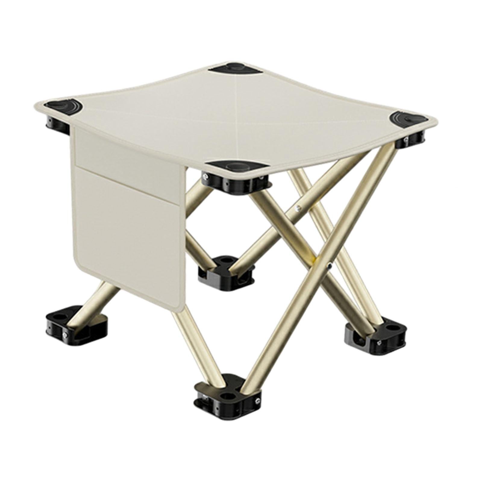 Folding Camping Stool Practical with Side Pocket for Gardening Camping Beach 28cmx28cmx23cm White