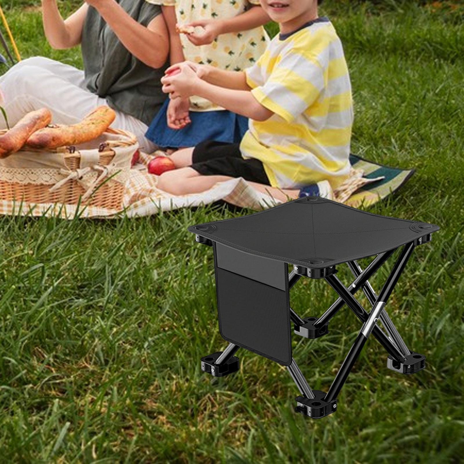 Folding Camping Stool Practical with Side Pocket for Gardening Camping Beach 28cmx28cmx23cm Black