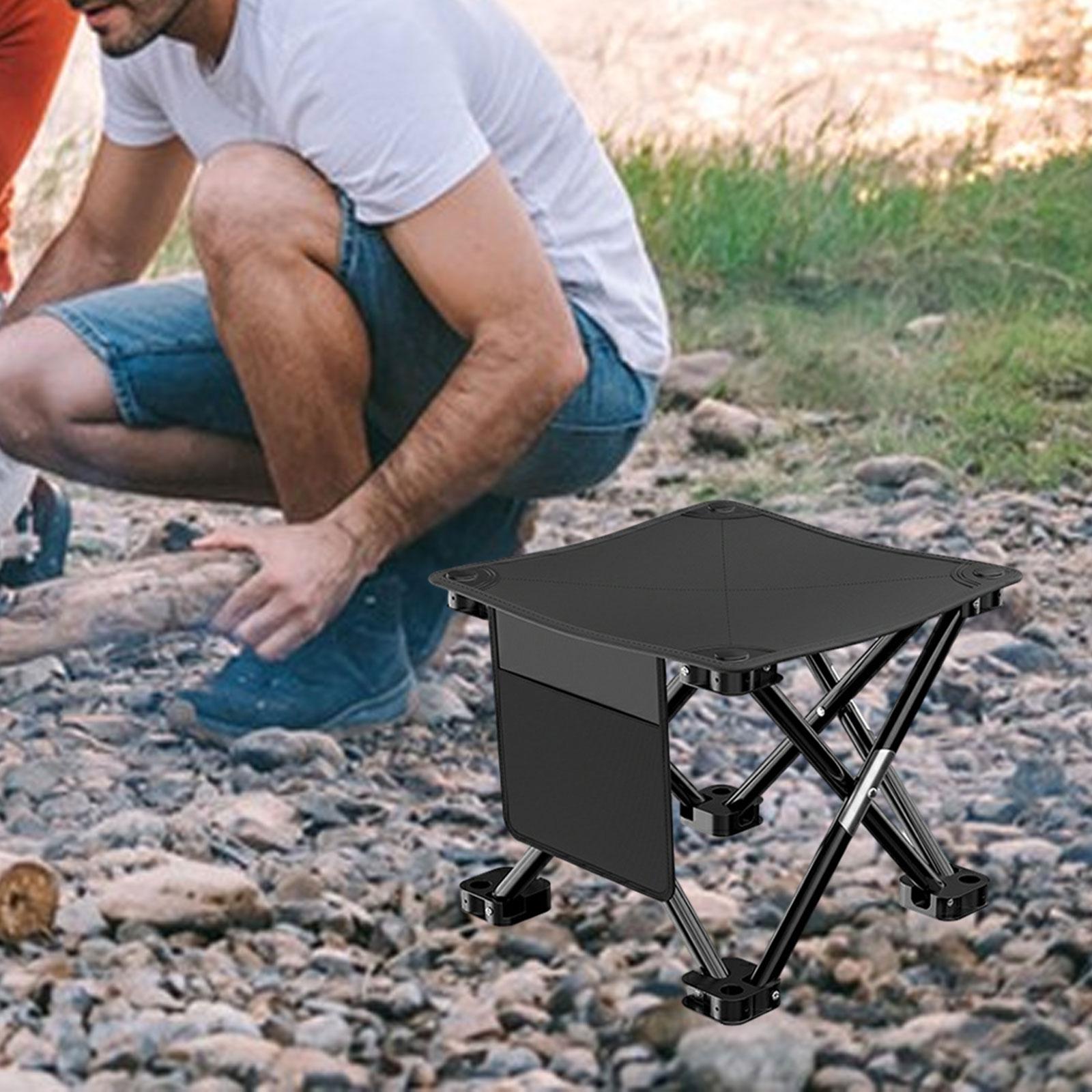 Folding Camping Stool Practical with Side Pocket for Gardening Camping Beach 28cmx28cmx23cm Black