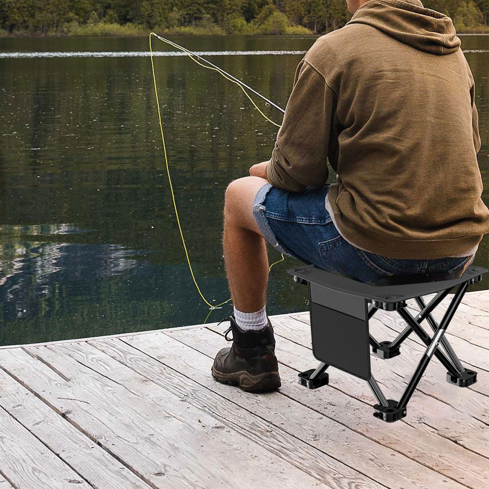 Folding Camping Stool Practical with Side Pocket for Gardening Camping Beach 28cmx28cmx23cm Black